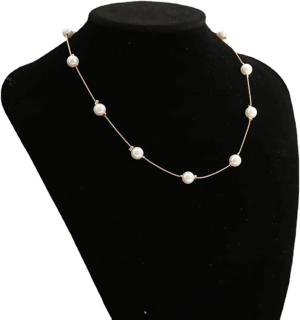 Gold Pearl Necklaces for Women 18K Gold Plated Pearl Necklaces Minimalist Fresh Water Pearl Necklace Dainty White Pearl Choker Pendant Accessories Jewelry