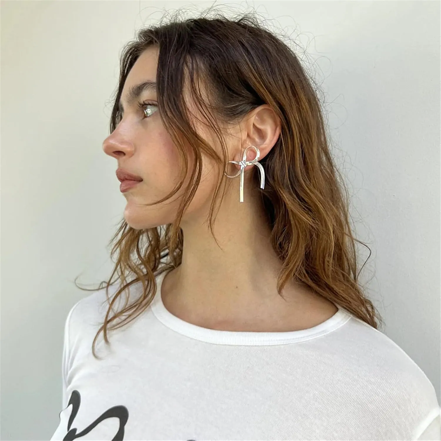 Gold Statement Bow Earrings for Women Cute Sparkly Earrings Dainty Ribbon Bow Earrings Gold Snake Bone Chain Knot Tassel Earrings Wedding Statement Bowknot Jewelry Christmas Gift