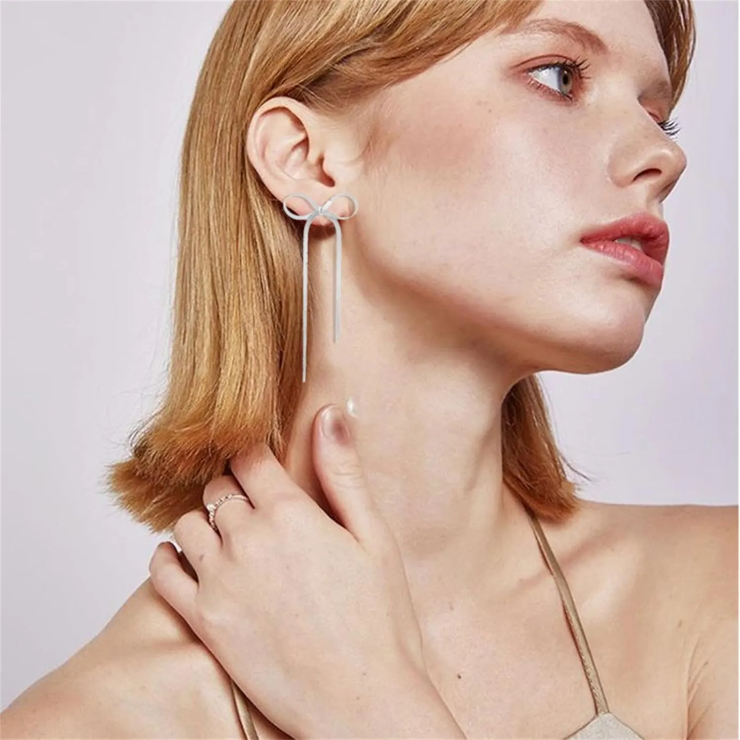 Gold Statement Bow Earrings for Women Cute Sparkly Earrings Dainty Ribbon Bow Earrings Gold Snake Bone Chain Knot Tassel Earrings Wedding Statement Bowknot Jewelry Christmas Gift