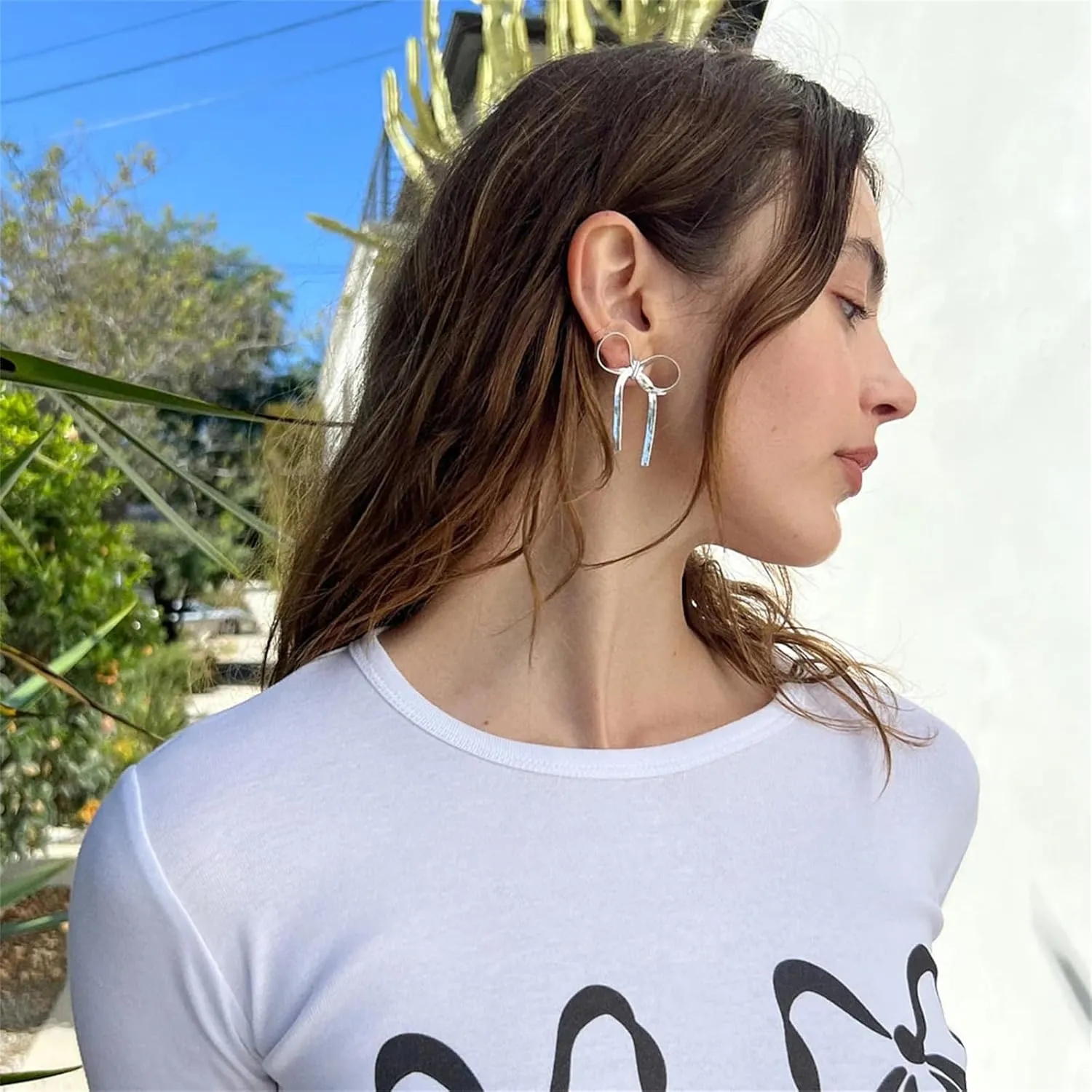 Gold Statement Bow Earrings for Women Cute Sparkly Earrings Dainty Ribbon Bow Earrings Gold Snake Bone Chain Knot Tassel Earrings Wedding Statement Bowknot Jewelry Christmas Gift
