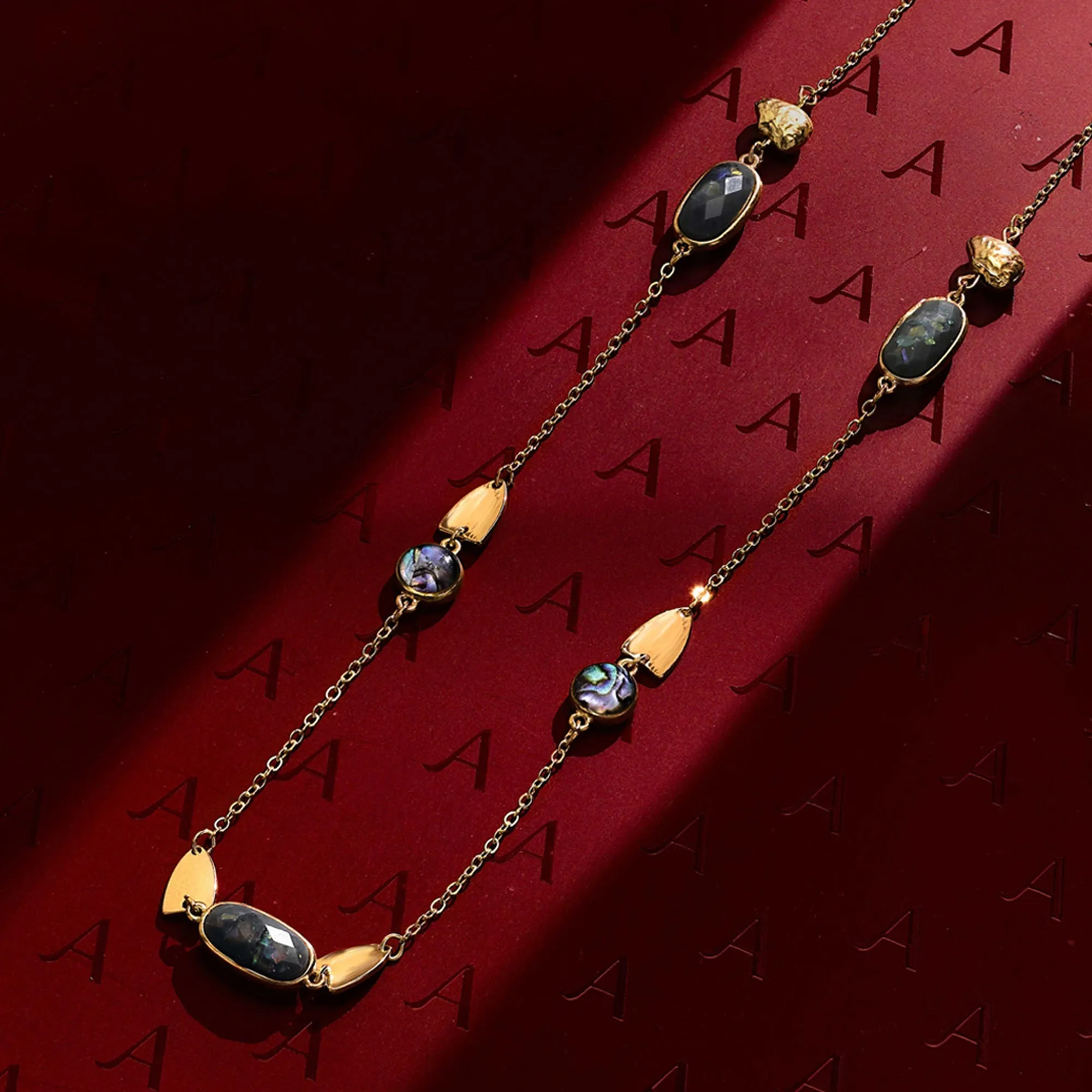 Gold Stone Station Necklace