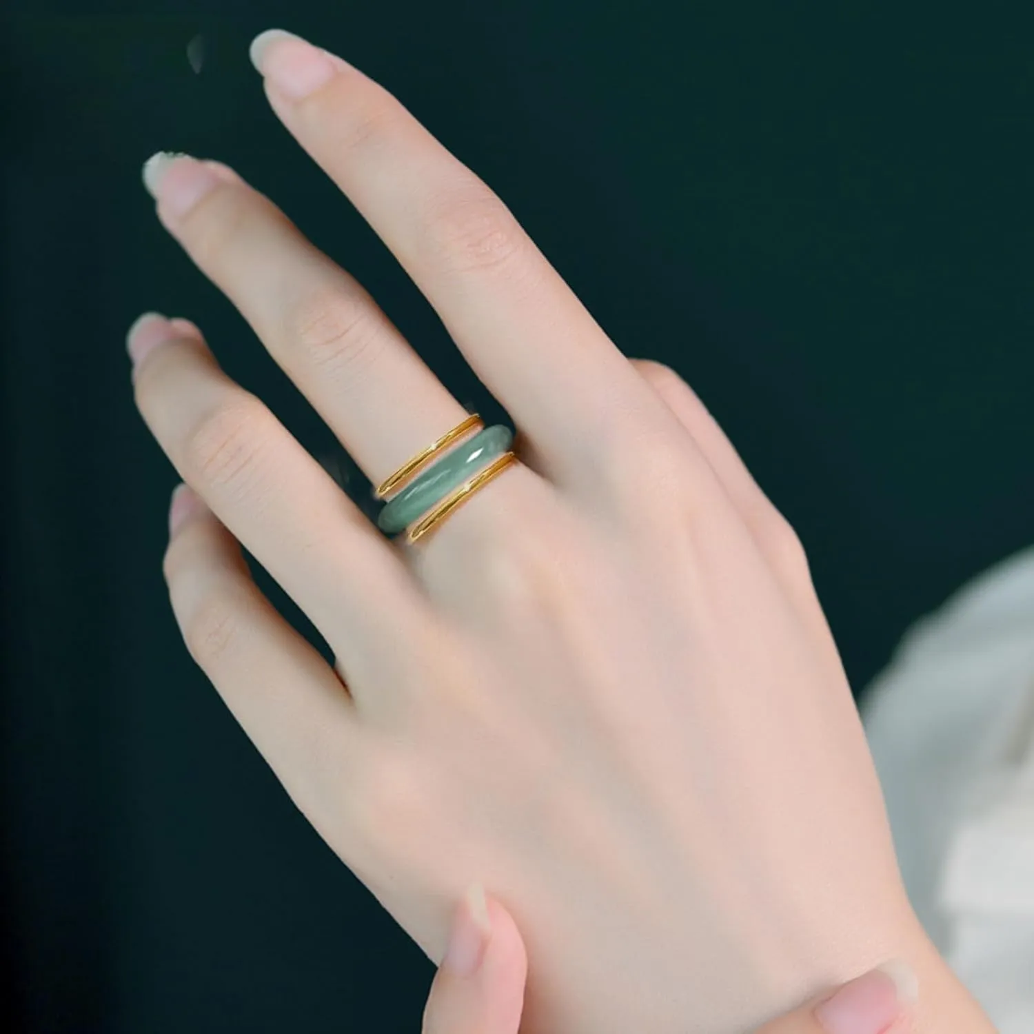 Good Luck Jade Gemstome Wealth AAA Genuine Translucent Delicate Jadeite Stackable Rings for Women Authentic Healing Nature Real Crystal Jewelry Gifts