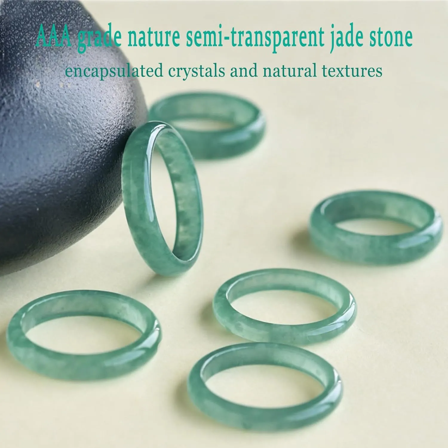 Good Luck Jade Gemstome Wealth AAA Genuine Translucent Delicate Jadeite Stackable Rings for Women Authentic Healing Nature Real Crystal Jewelry Gifts