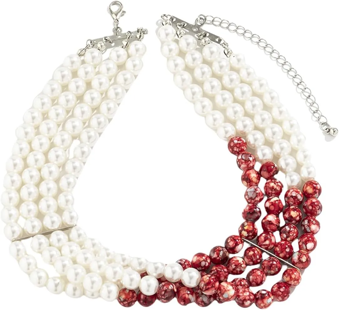 Gothic Blood Pearl Necklace for Women, Adjustable Dripping Blood Choker Layered Bleeding Pearls Necklaces Punk Bloody Tassel Clavicle Halloween Jewelry