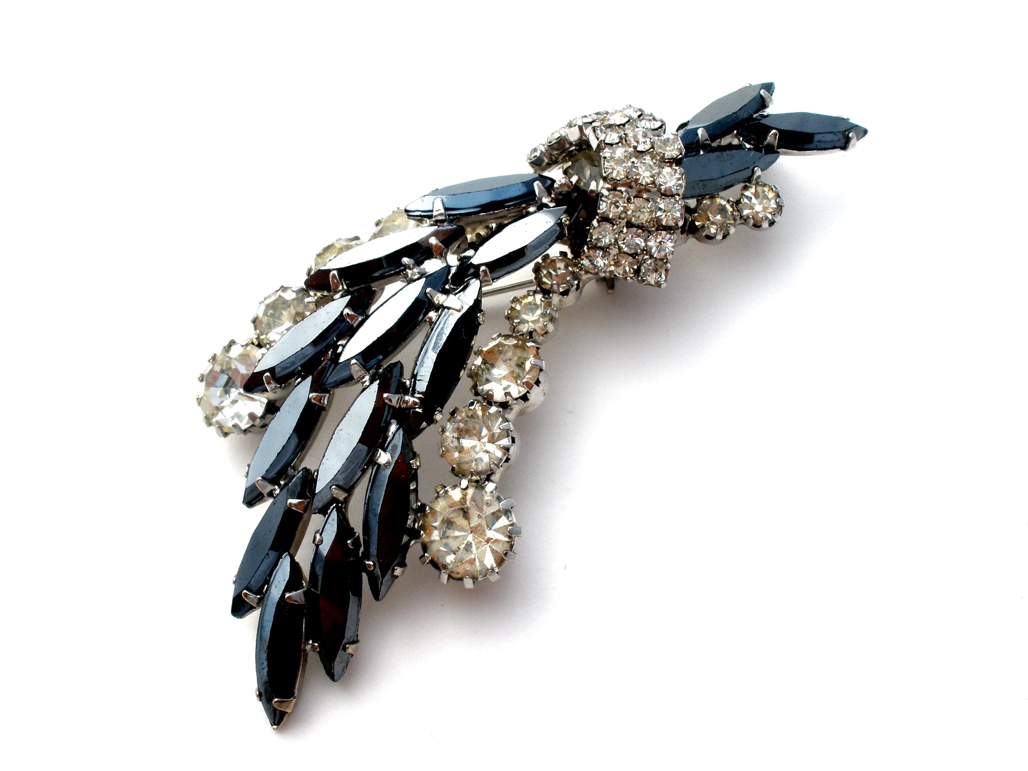 Gray & Clear Rhinestone Brooch Set Vintage