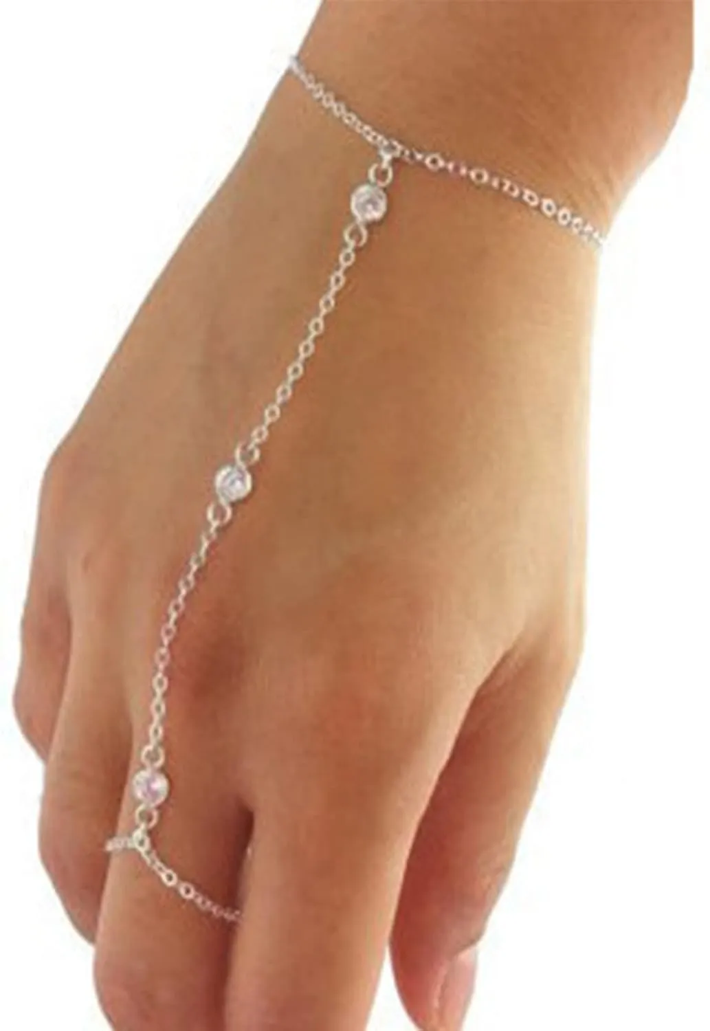 Hand Chain, Silver Bangle Bracelets for Women Diamond Alloy Bracelets