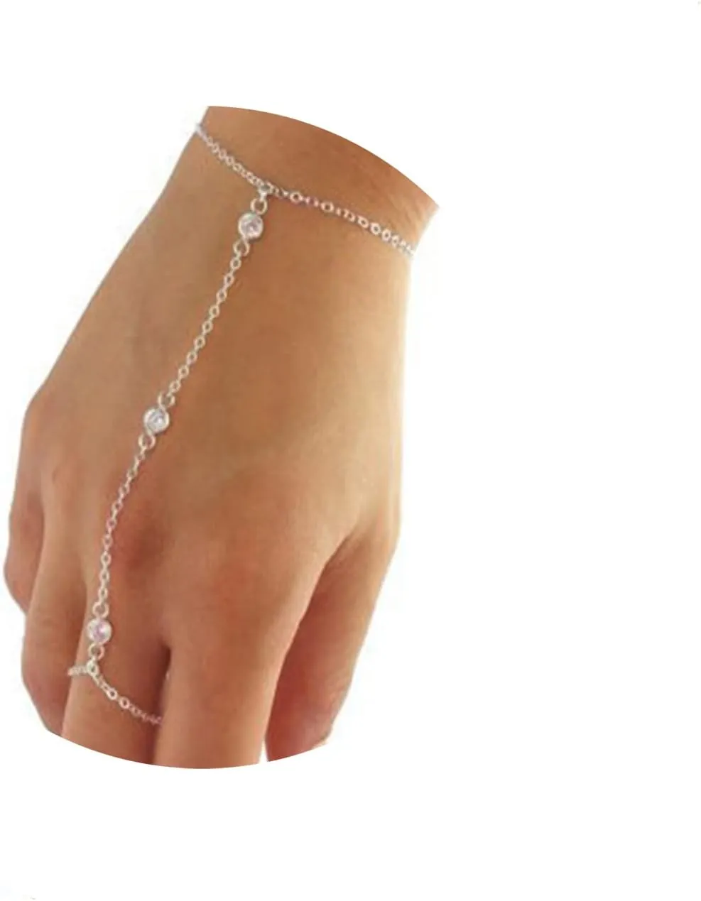 Hand Chain, Silver Bangle Bracelets for Women Diamond Alloy Bracelets