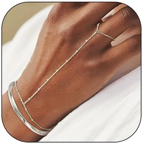 Hand Chain Silver Bangle Gold Bangle Bracelet Silver Bangles Bracelets for Women Cuff Bracelets Ring Bracelet Hand Chain Gold Silver Hand Chain Bracelet