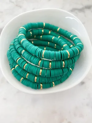Heishi Color Pop Bracelet Kelly Green Gold Discs
