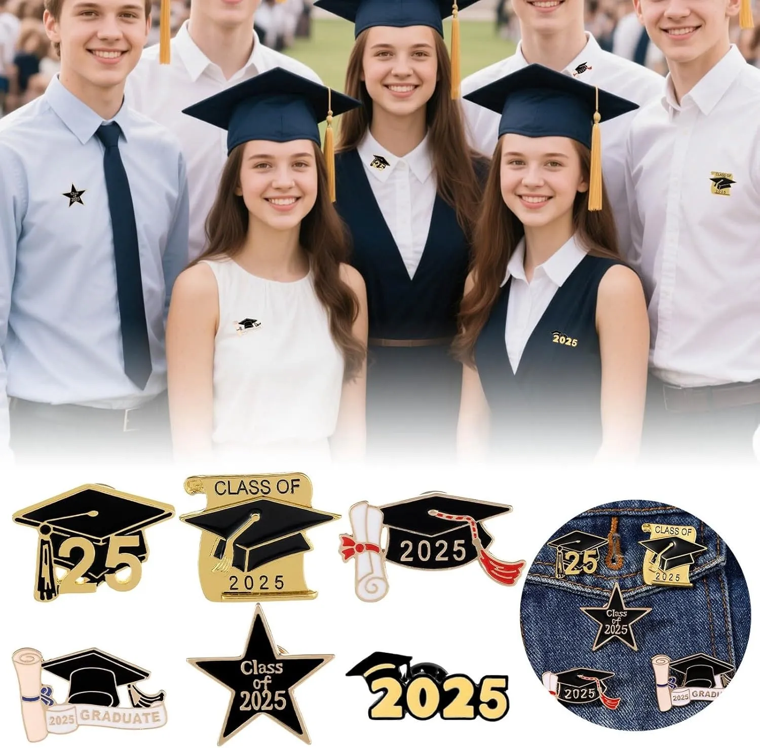 HELLORSO 6 Pcs Graduation Enamel Pins, Graduation Button Pins 2024, Graduate Button Lapel Pin, 2024 Graduation Pin Gifts for Her or Him