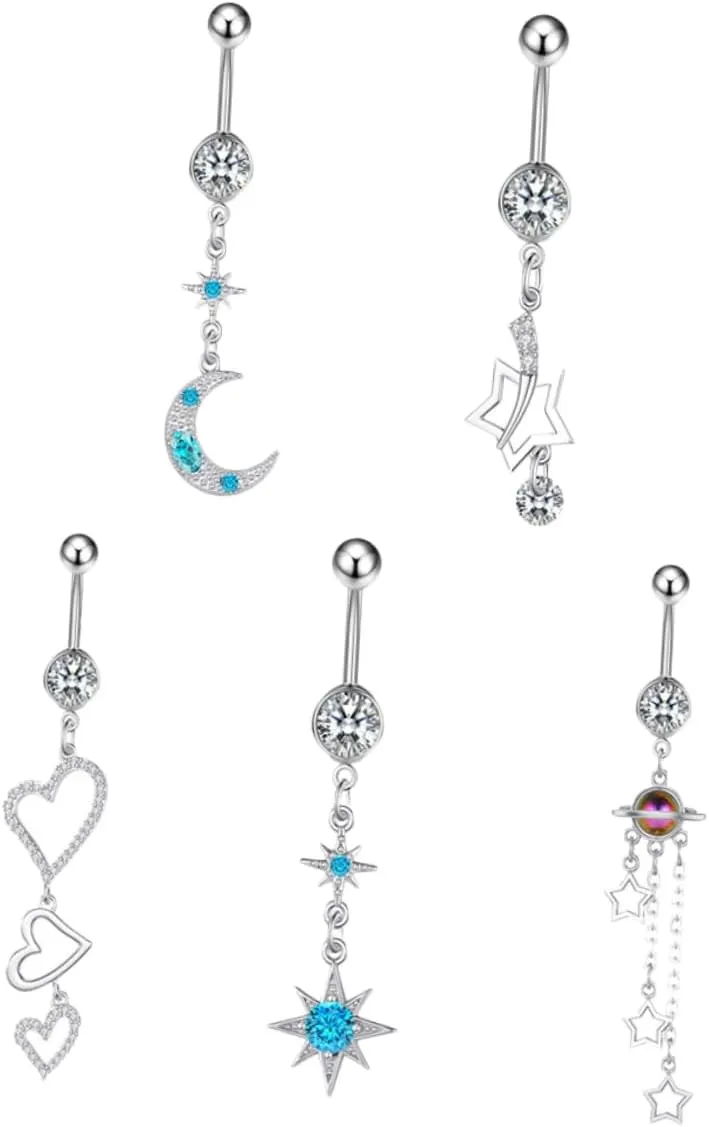 Homoyoyo 5Pcs Dangle Belly Button Rings Stylish Navel Jewelry for Dance Party Performance Elegant Body Piercing Accessories Color with Creative Design