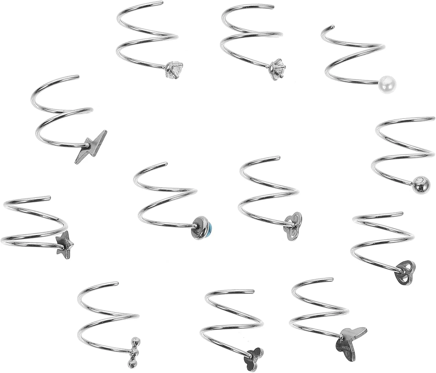 Homoyoyo Double Spiral Stainless Steel Nose Rings Hoops for Single Piercing Fashion Metal Nose Earrings Comfortable Set of 12