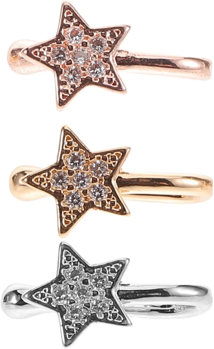 Homoyoyo Stylish Fake Nose Rings 3pcs Star Nose Studs Zircon Stones No Pain for Daily or Special Occasions