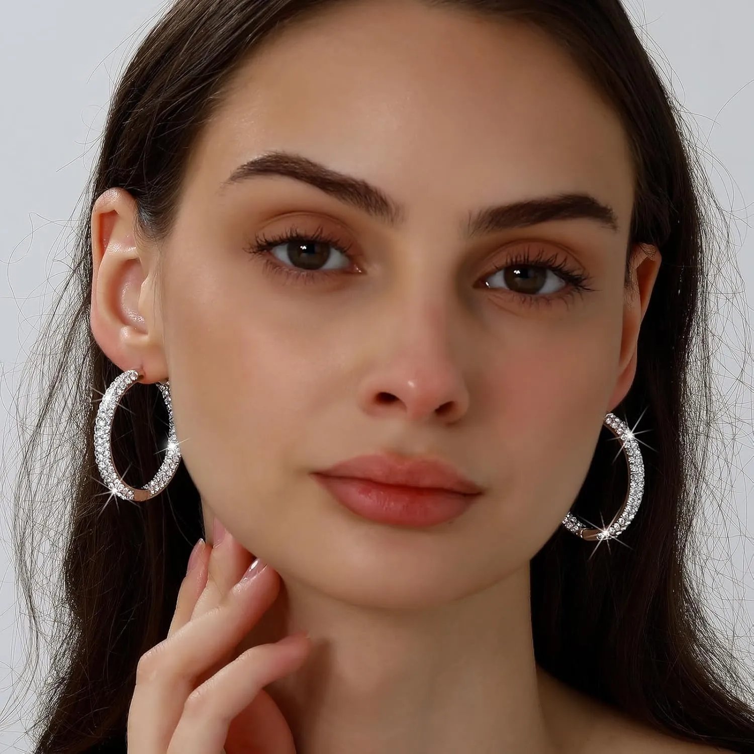 Hoop Earrings for Women Silver Large Hoops Earrings Gold Crystal Earrings for Women Black Rhinestone Earring Party Dance Fashion Hypoallergenic Jewelry Gift for Her Sparkly Hoops With Crystals for Womens
