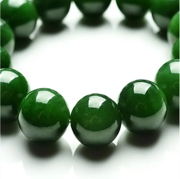 HUFFA Sapphire Round Bead Bracelet, Jasper Bracelet, Spinach Green Beaded Jade Gift