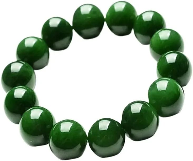 HUFFA Sapphire Round Bead Bracelet, Jasper Bracelet, Spinach Green Beaded Jade Gift