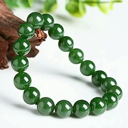 HUFFA Sapphire Round Bead Bracelet, Jasper Bracelet, Spinach Green Beaded Jade Gift