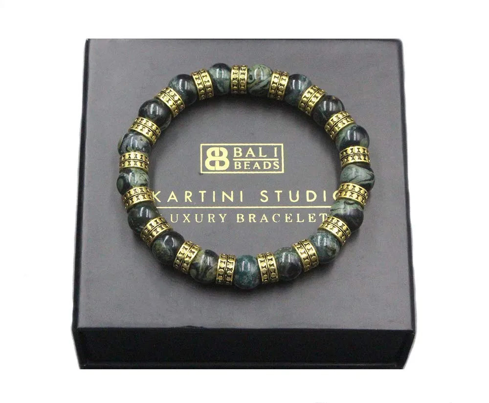 Jade and 22 Karat Gold Bracelet, Men's Jade and Gold Bracelet, Superior Quality Bead Jewelry for Men
