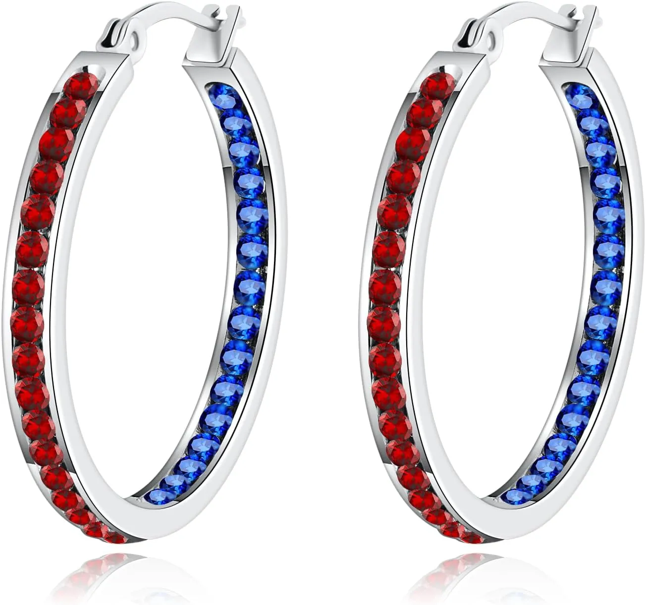July 4th Red White Blue Earrings, Patriotic Small Hoop Earrings for Women Hypoallergenic, Stainless Steel Small Hoops Mult-colors Crystal Earrings for Sensitive Ears Jewelry Hoop Earrings 30mm