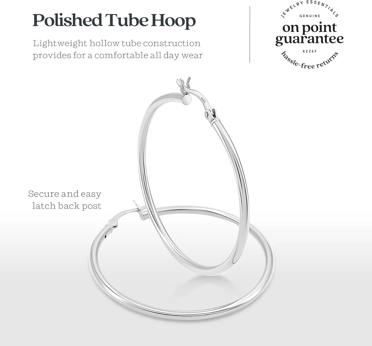 KEZEF 925 Silver Hoop Earrings for Women - Small & Large Sterling Silver Hoop Earrings for Men - Hypoallergenic Silver Earrings Available in 10mm-50mm