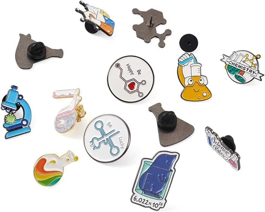 KISSITTY 16Pcs Chemistry Science Alloy Enamel Brooches Set Laboratory Lapel Brooch Badge Enamel Pin Gene Microscope Chemical Equation for Student Teacher Scientist Adult Gift Clothes Cap Bag Decor
