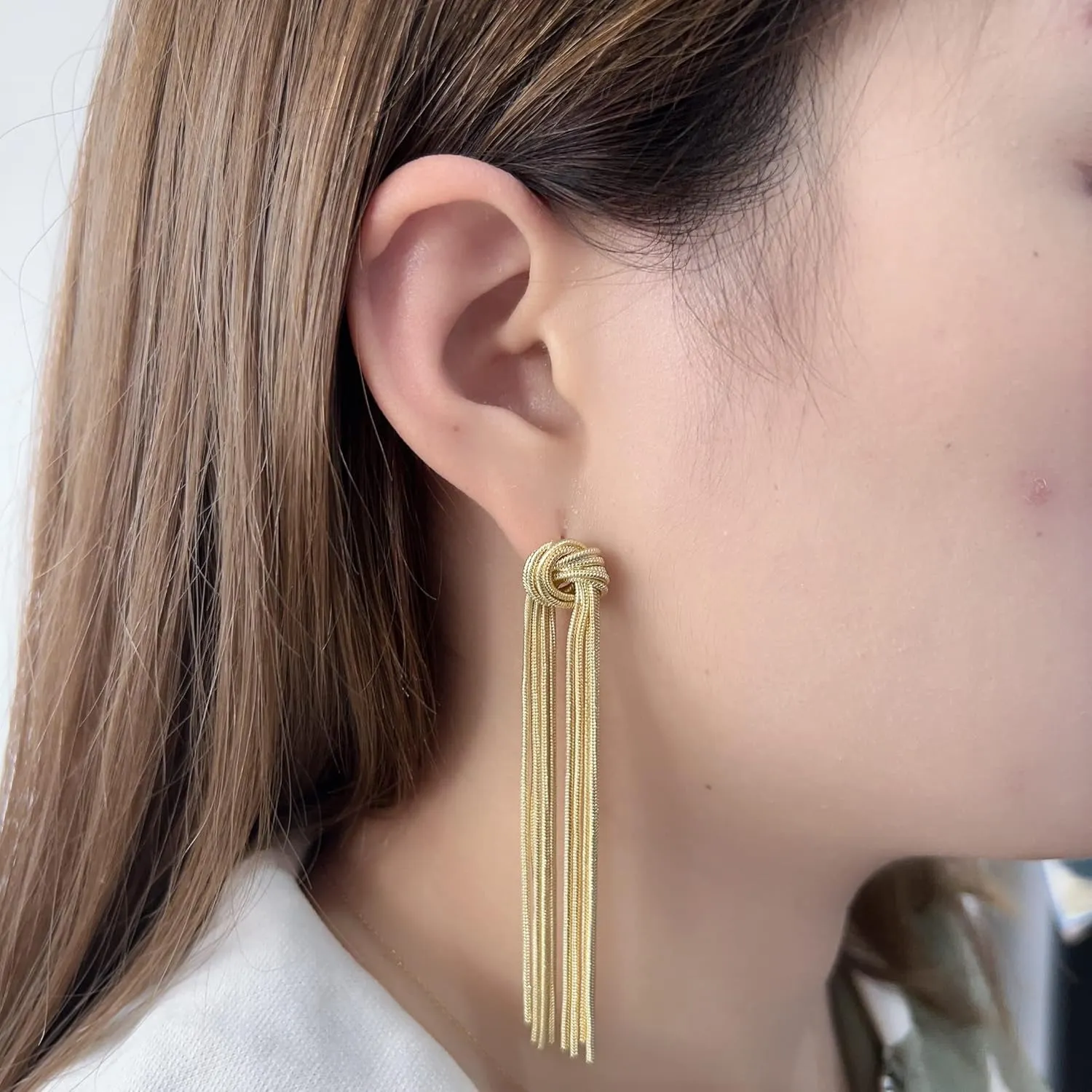 Knot Tassel Earrings for Women Long Gold Tassel Dangle Knot Earrings Knot Snake Chain Fringe Statement Earrings