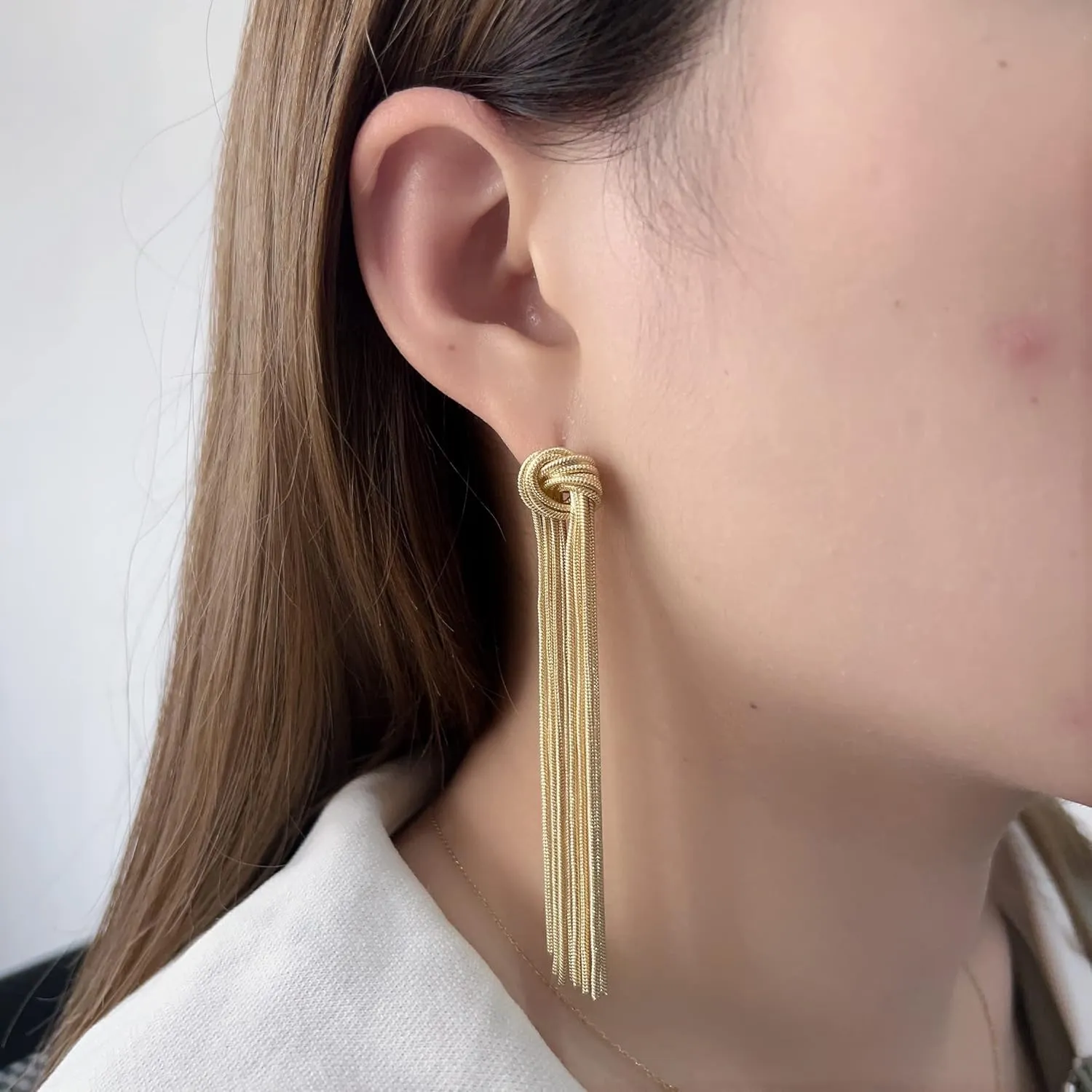 Knot Tassel Earrings for Women Long Gold Tassel Dangle Knot Earrings Knot Snake Chain Fringe Statement Earrings