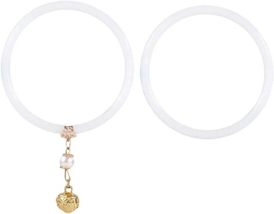 Kopida Glass Imitation Jade Bangles Classic Geometric Women Bangle Elegant Bracelets with Small Bell, Hanfu Accessories, Chinese Style Vintage Jade Bracelet, White
