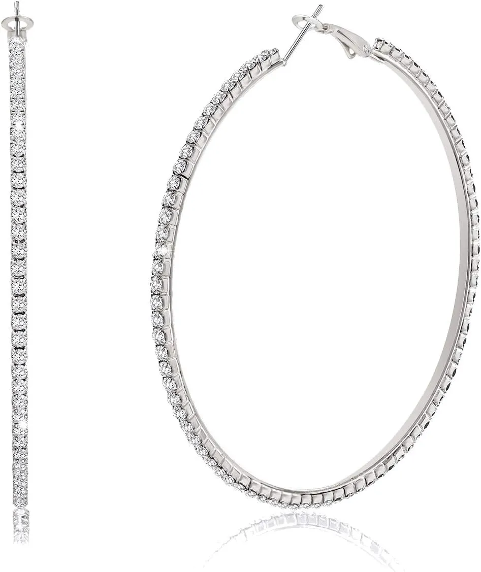 Large Hoop Earrings for Women Rhinestone Crystal Big Circle Hoops Stud Earrings Bridal Wedding Jewelry
