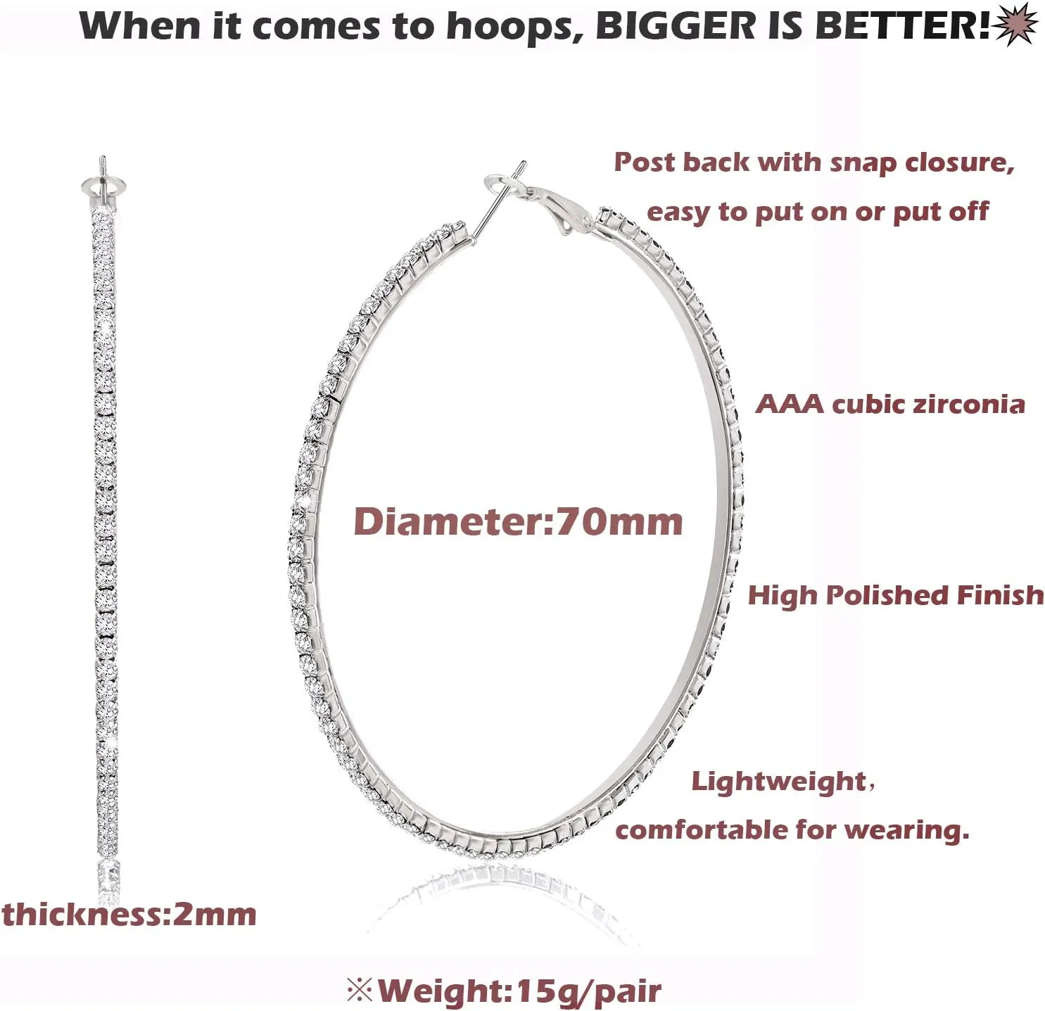 Large Hoop Earrings for Women Rhinestone Crystal Big Circle Hoops Stud Earrings Bridal Wedding Jewelry