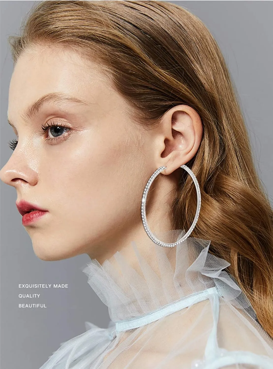 Large Hoop Earrings for Women Rhinestone Crystal Big Circle Hoops Stud Earrings Bridal Wedding Jewelry