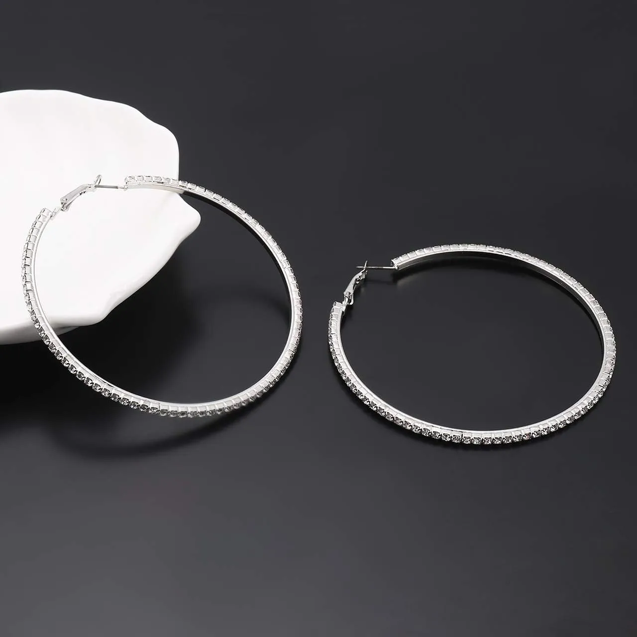 Large Hoop Earrings for Women Rhinestone Crystal Big Circle Hoops Stud Earrings Bridal Wedding Jewelry