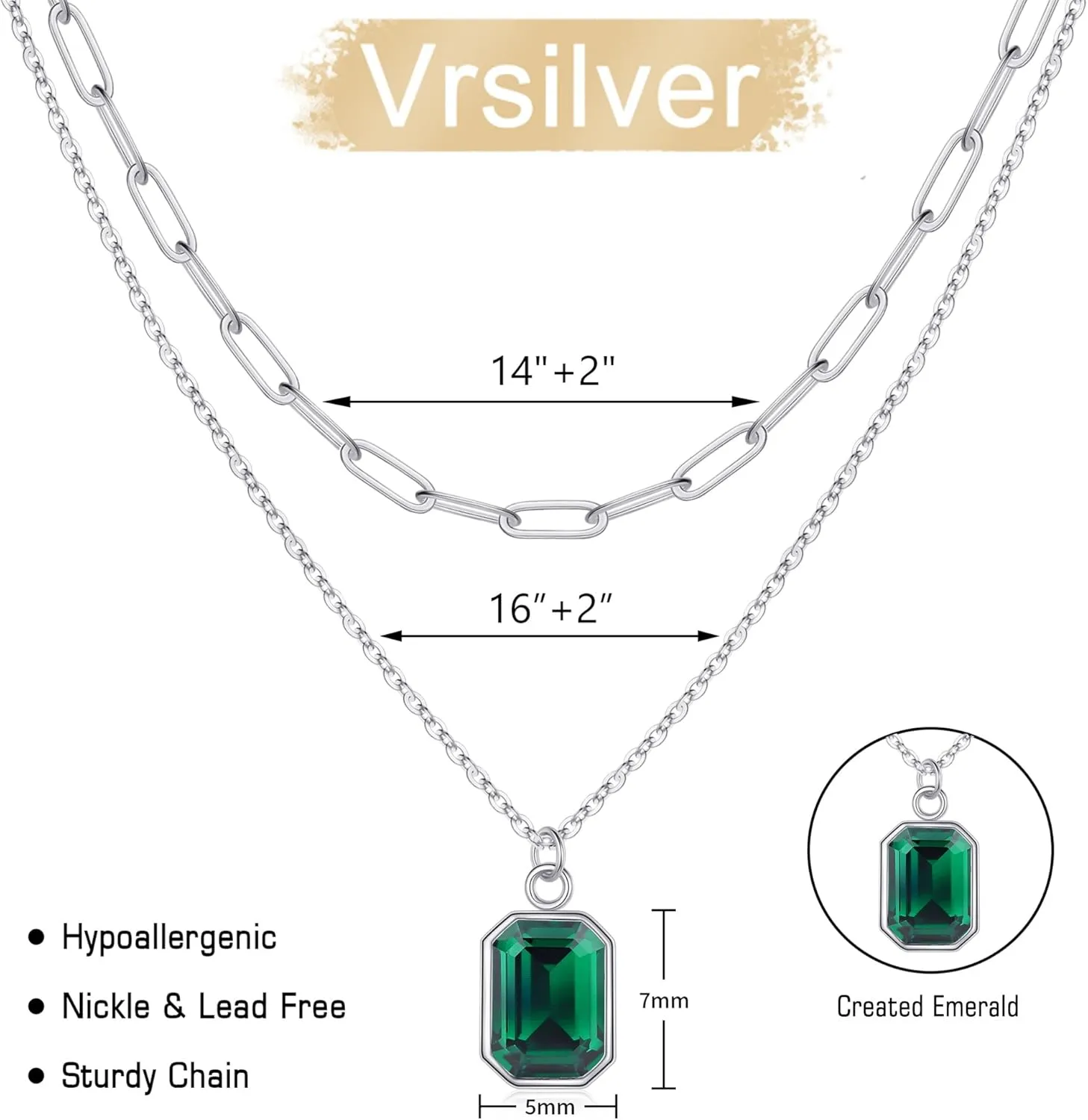 Layered Birthstone Necklace for Women Girls, Gold Silver Rose Gold Plated Paperclip Chain Choker Necklace Rectangle Birthstone Pendant Birthday Gifts for Women Girls Dainty Small Jewelry