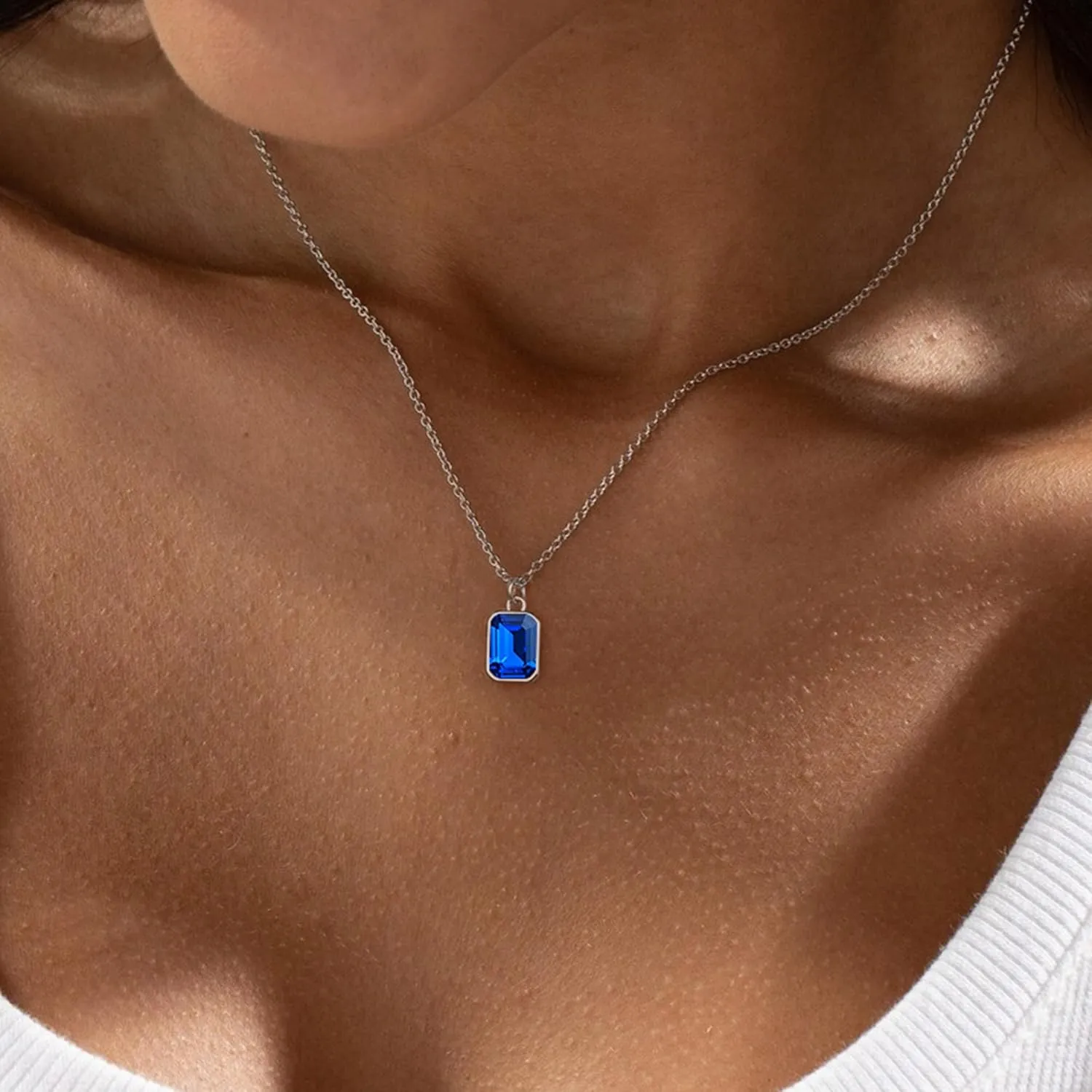 Layered Birthstone Necklace for Women Girls, Gold Silver Rose Gold Plated Paperclip Chain Choker Necklace Rectangle Birthstone Pendant Birthday Gifts for Women Girls Dainty Small Jewelry