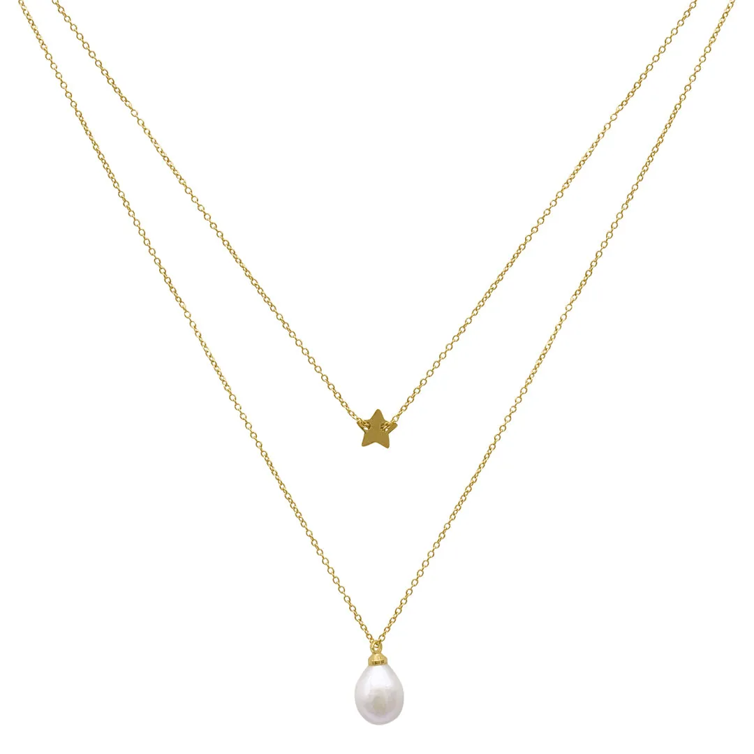Layered Freshwater Baroque Pearl Necklace gold