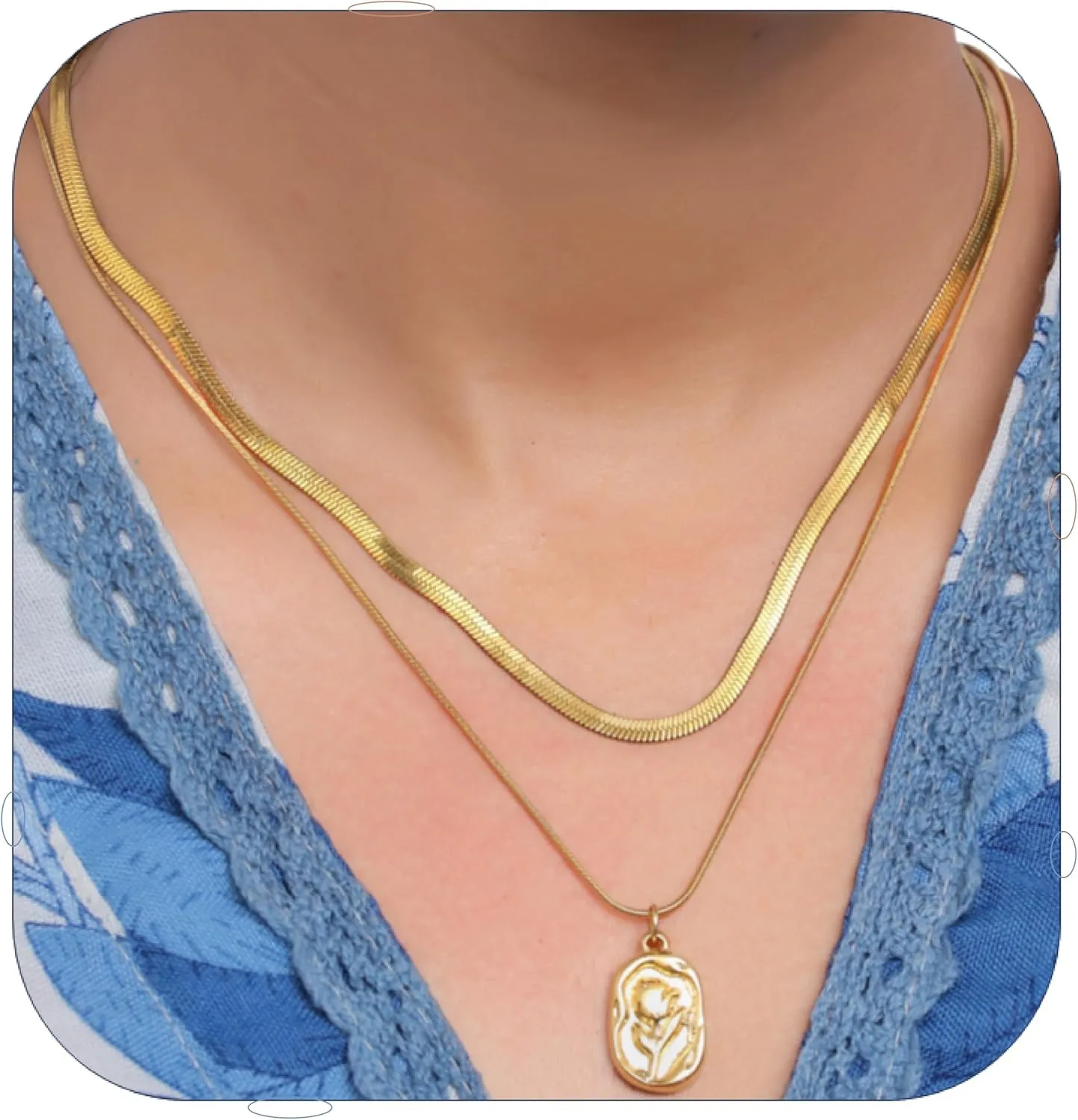 Layered Gold Silver Necklaces for Women, Stackable Stack 14K Hypoallergenic Gold Chain Necklace Layering Pendant Necklaces Trendy Gold Jewelry Set Gifts