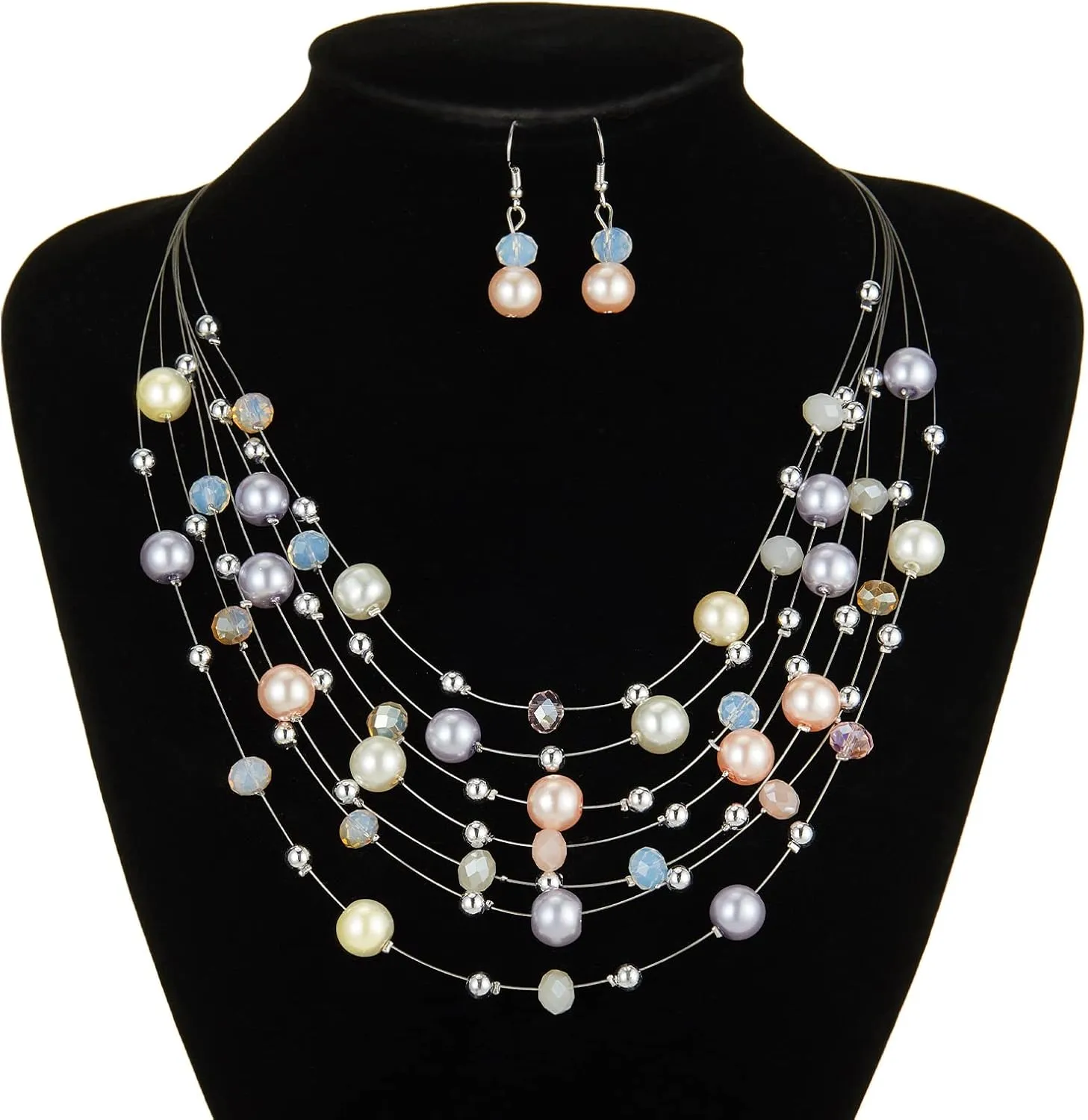 Layered Pearl Beaded Necklaces for Women Multi Layered Pearl Choker Necklace Boho Jewelry for Women Gifts for Mom