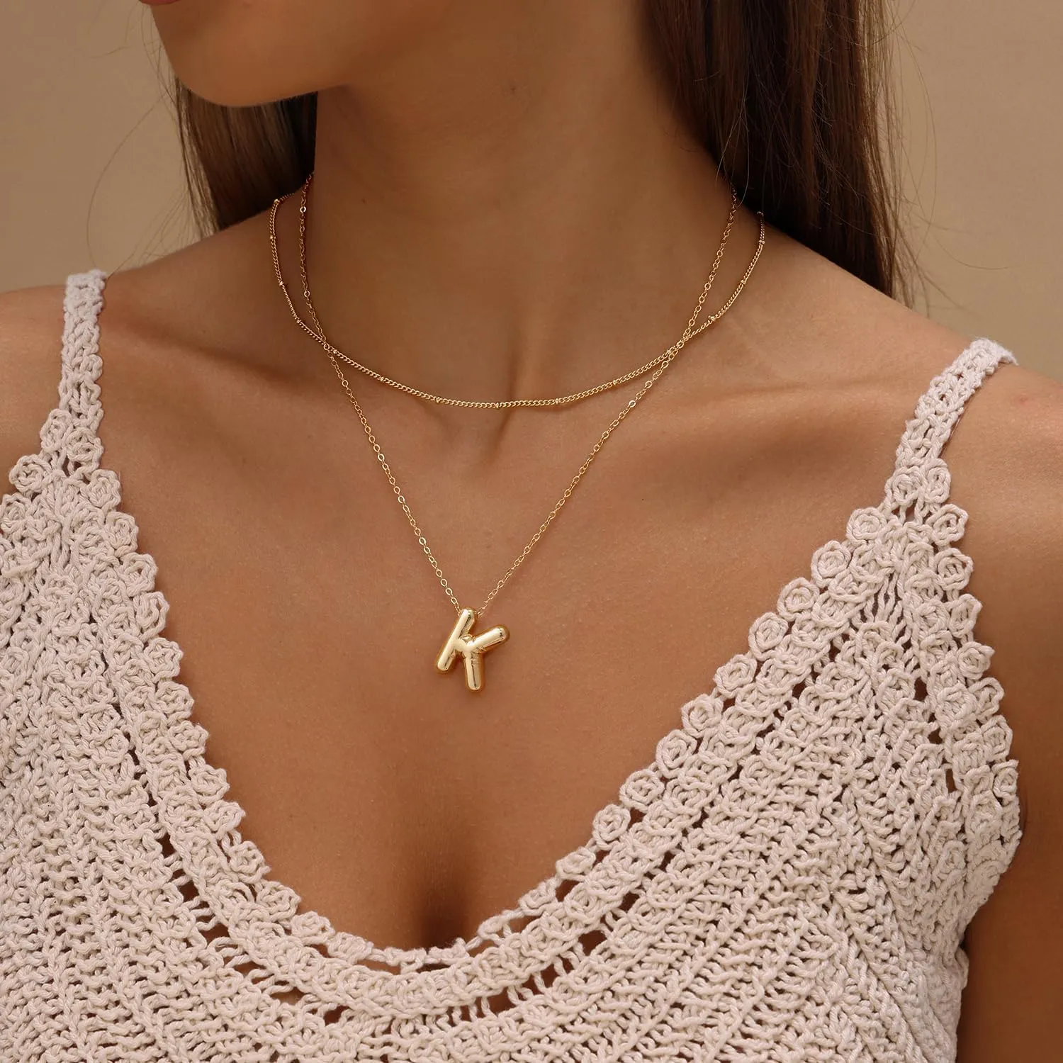 Lcherry Bubble Gold-Plated Initial Necklaces Letter Necklace for Women Trendy Chunky Balloon Charm Necklace Gifts for Women