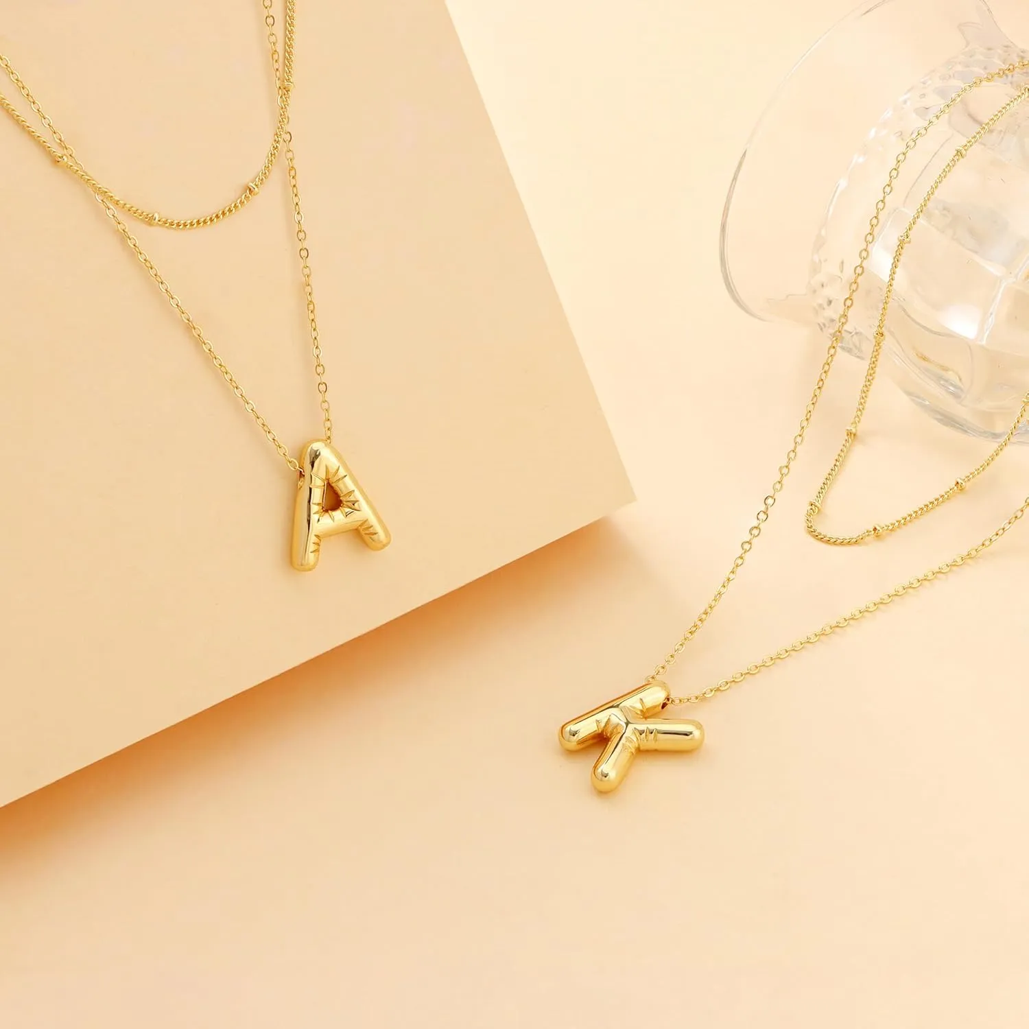 Lcherry Bubble Gold-Plated Initial Necklaces Letter Necklace for Women Trendy Chunky Balloon Charm Necklace Gifts for Women