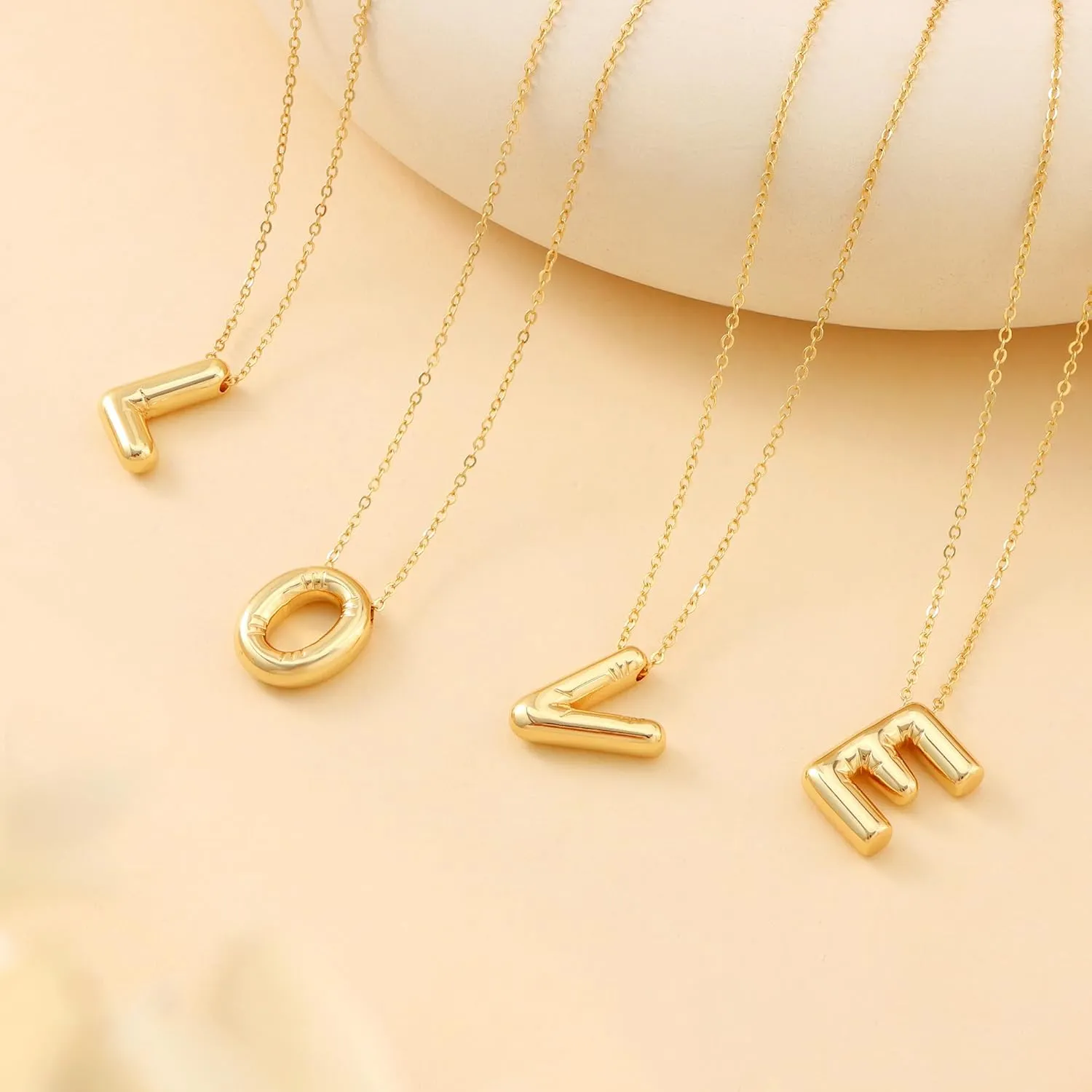 Lcherry Bubble Gold-Plated Initial Necklaces Letter Necklace for Women Trendy Chunky Balloon Charm Necklace Gifts for Women