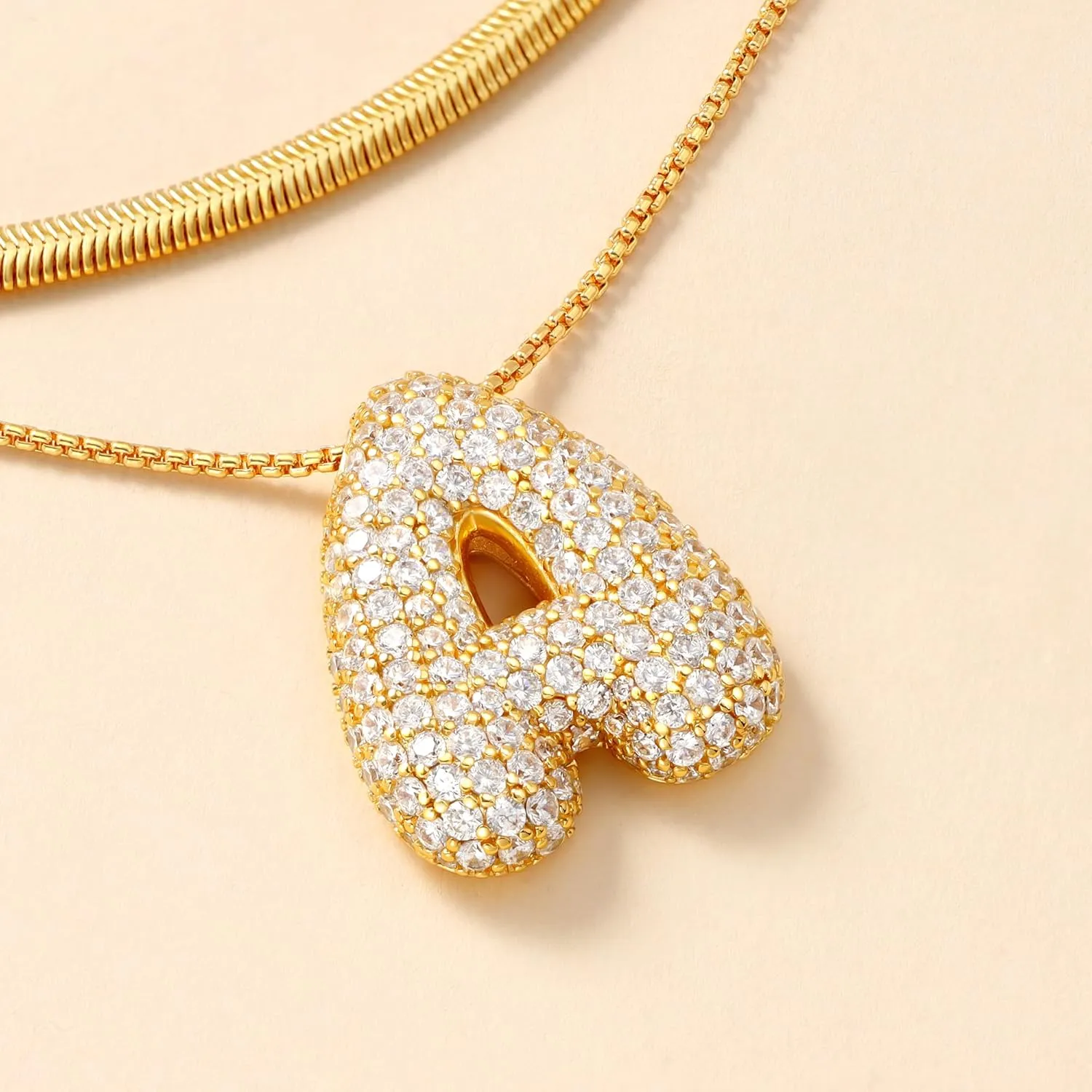 Lcherry Letter Necklace Gold Plated Initial Necklaces for Women Trendy Chunky CZ Balloon Charm Necklace Gifts for Women