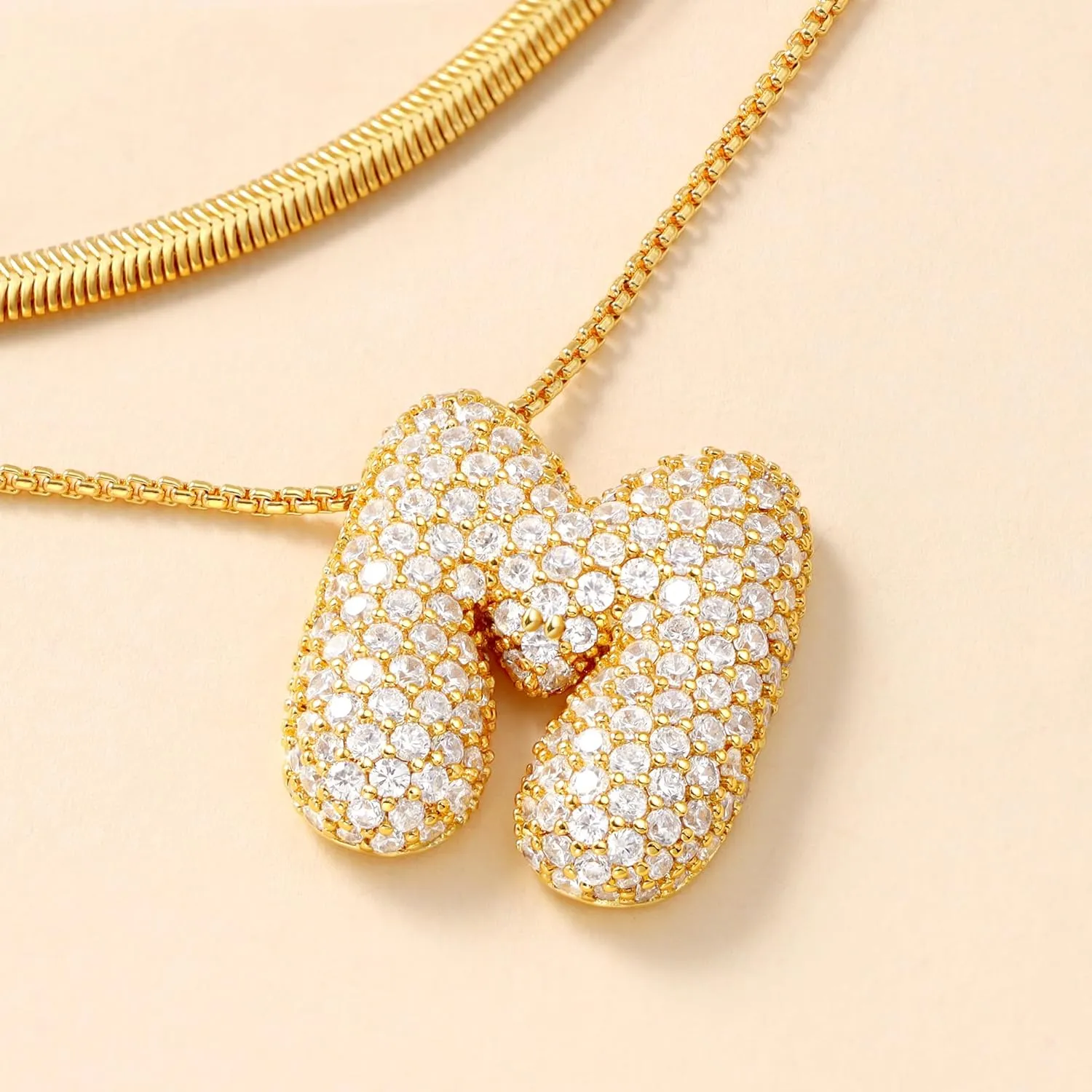 Lcherry Letter Necklace Gold Plated Initial Necklaces for Women Trendy Chunky CZ Balloon Charm Necklace Gifts for Women