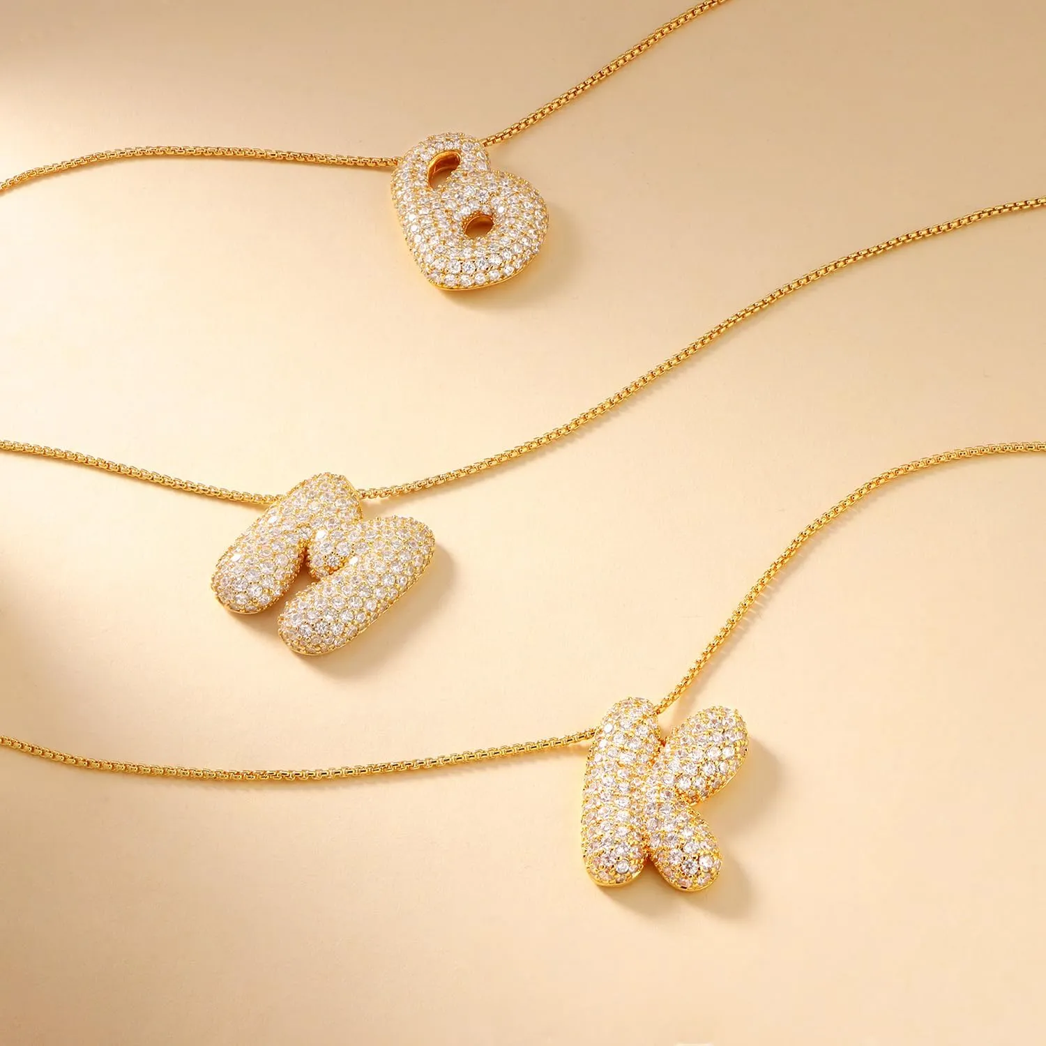 Lcherry Letter Necklace Gold Plated Initial Necklaces for Women Trendy Chunky CZ Balloon Charm Necklace Gifts for Women