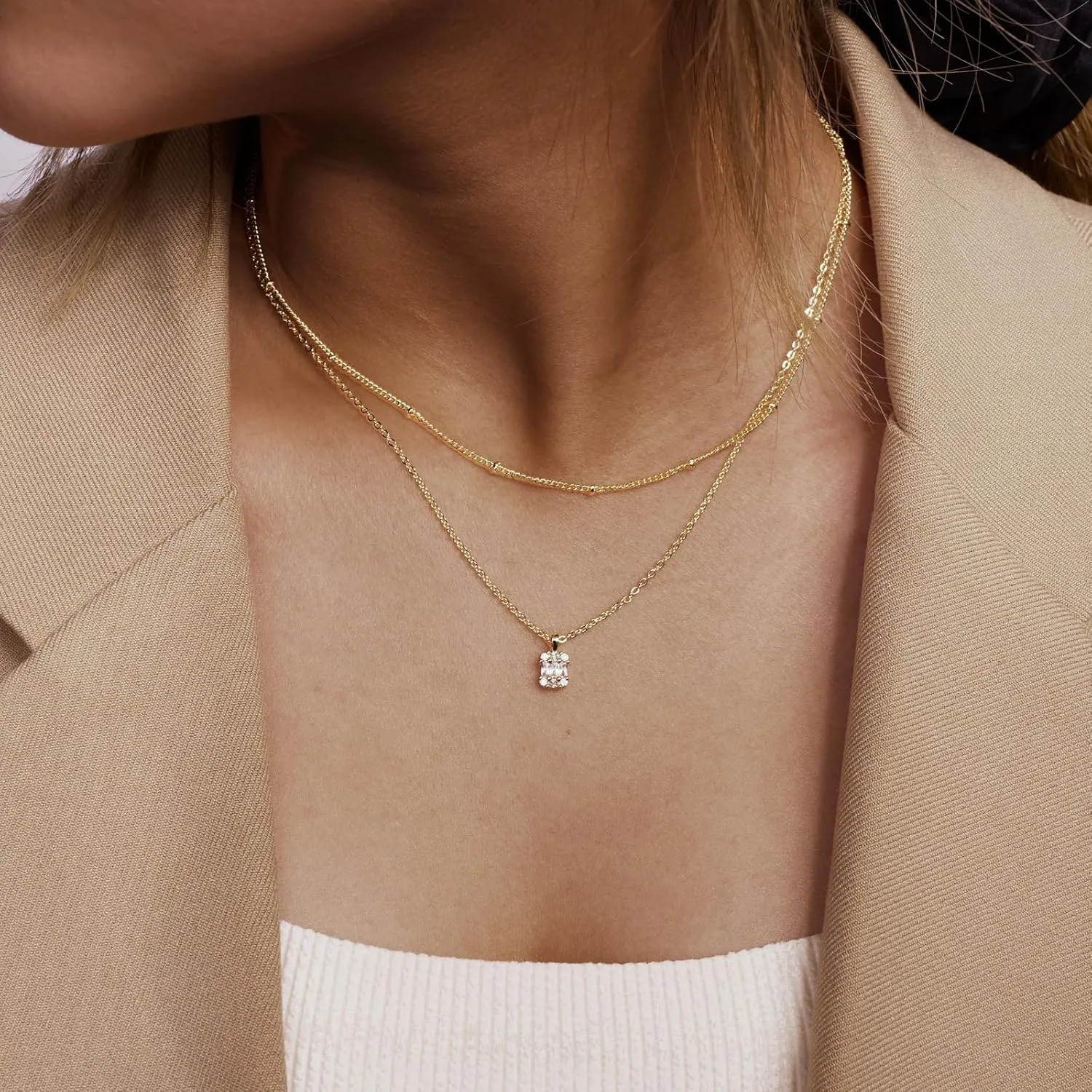 LEXODY CZ Diamond Necklaces for Women Dainty Gold Necklace Layered CZ Necklace 14k Gold Plated Simple Gold Diamond Choker Necklaces for Women Trendy Jewelry