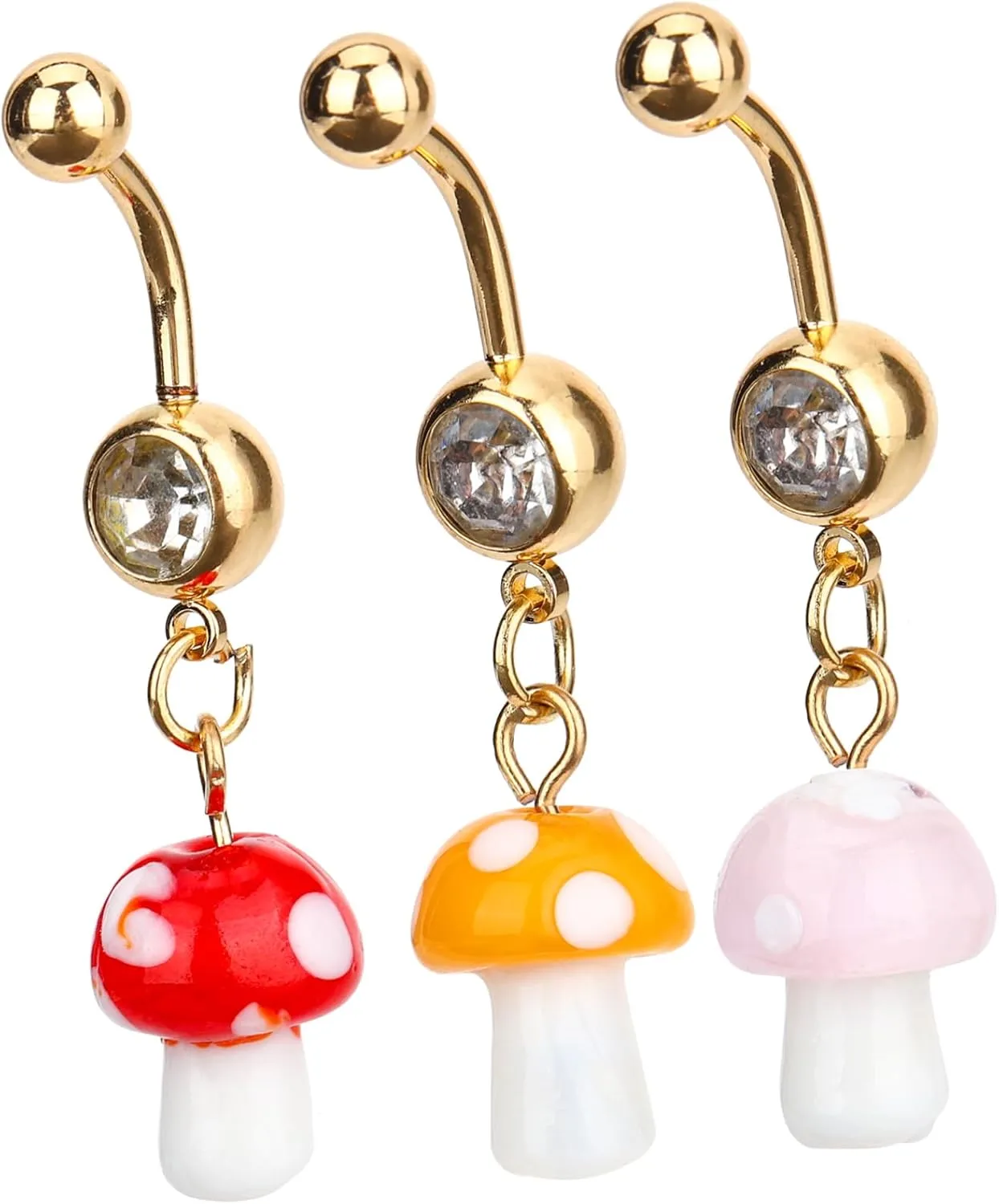 LIFKOME 3Pcs Mushroom Navel Rings Comfortable Belly Button Piercing Jewelry Curved Design present for Birthdays Special Occasions