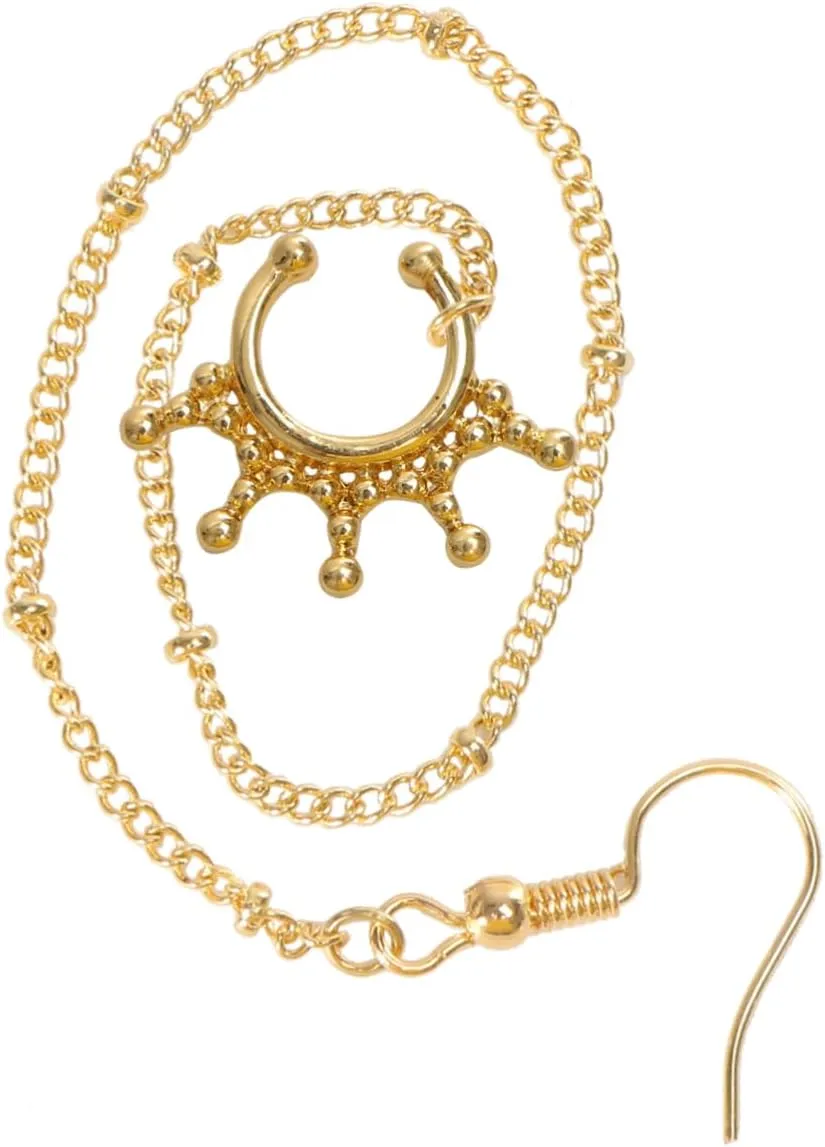 LIFKOME U Shaped Nose Ring with Long Chain Elegant Metal Piercing Jewelry for Personal Style for Parties Clubs and Beach Events Durable Creative Nose Chain Accessory Style