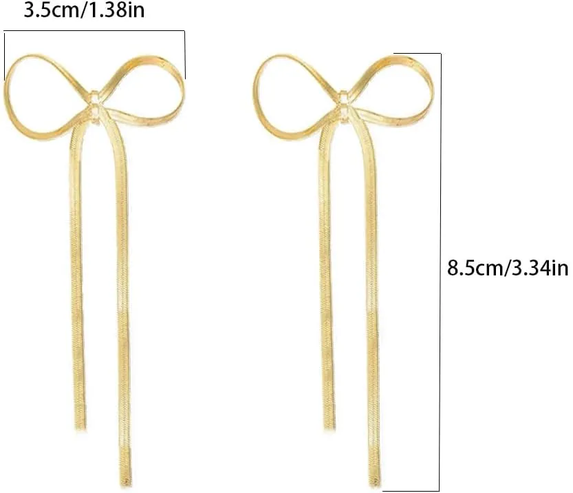 Long Chain Bow Dangle Drop Earrings - Statement Ribbon Tassel Earrings for Women, Bow Fringe Waterfall Dangling Earrings, Fashion Jewelry Gift for Wedding Prom