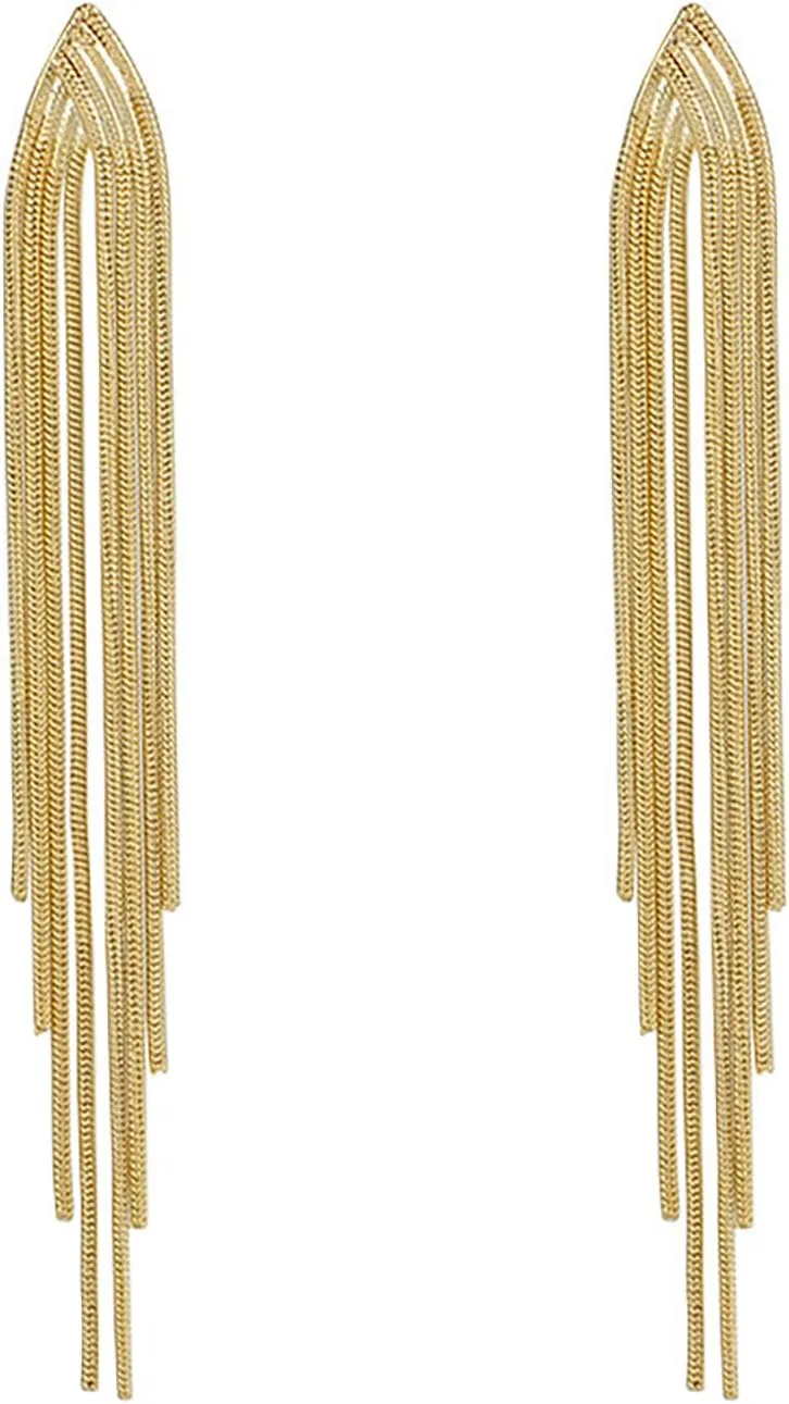 Long Chain Tassel Dangle Earrings for Women Gold Herringbone Chain Dangle Earrings Elegant Hanging Earrings Jewelry