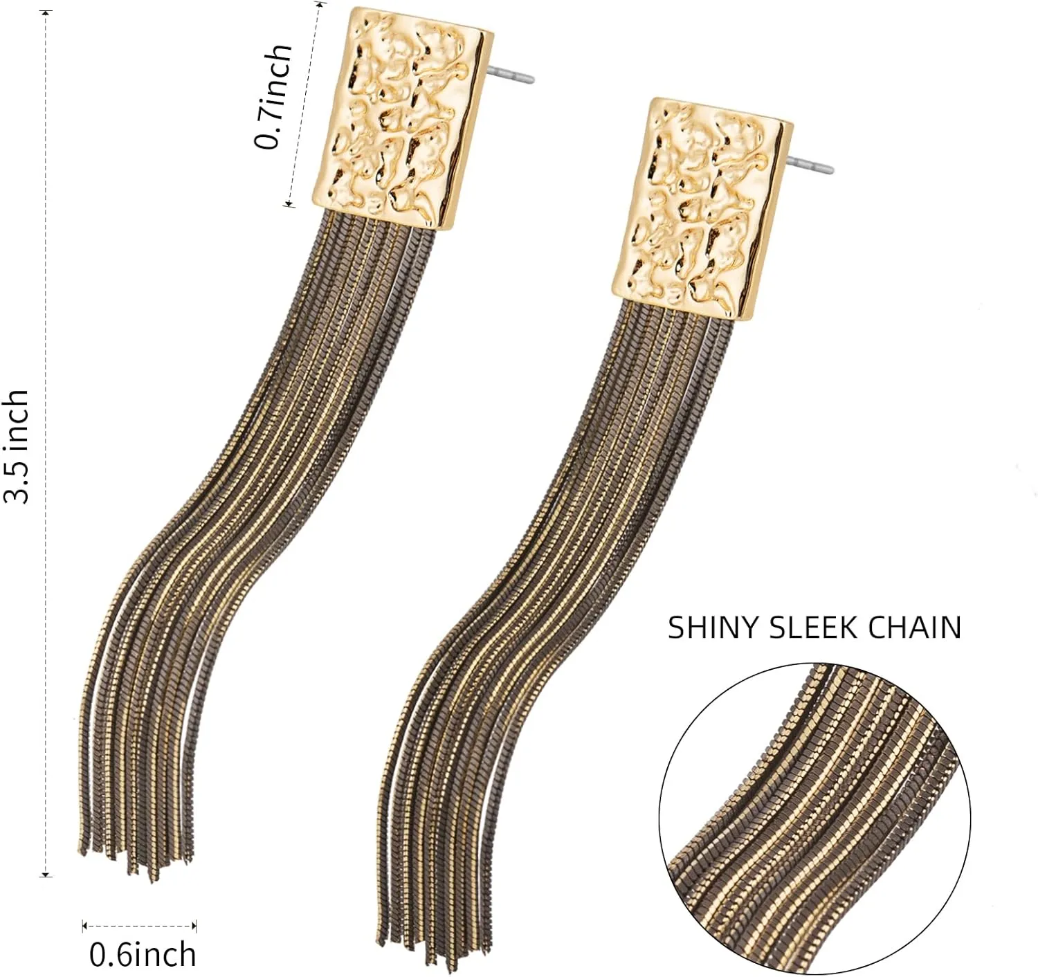 Long Chain Tassel Earrings Elegant - Sleek Chain Fringe Dangle Earrings for Party, Wedding or Event