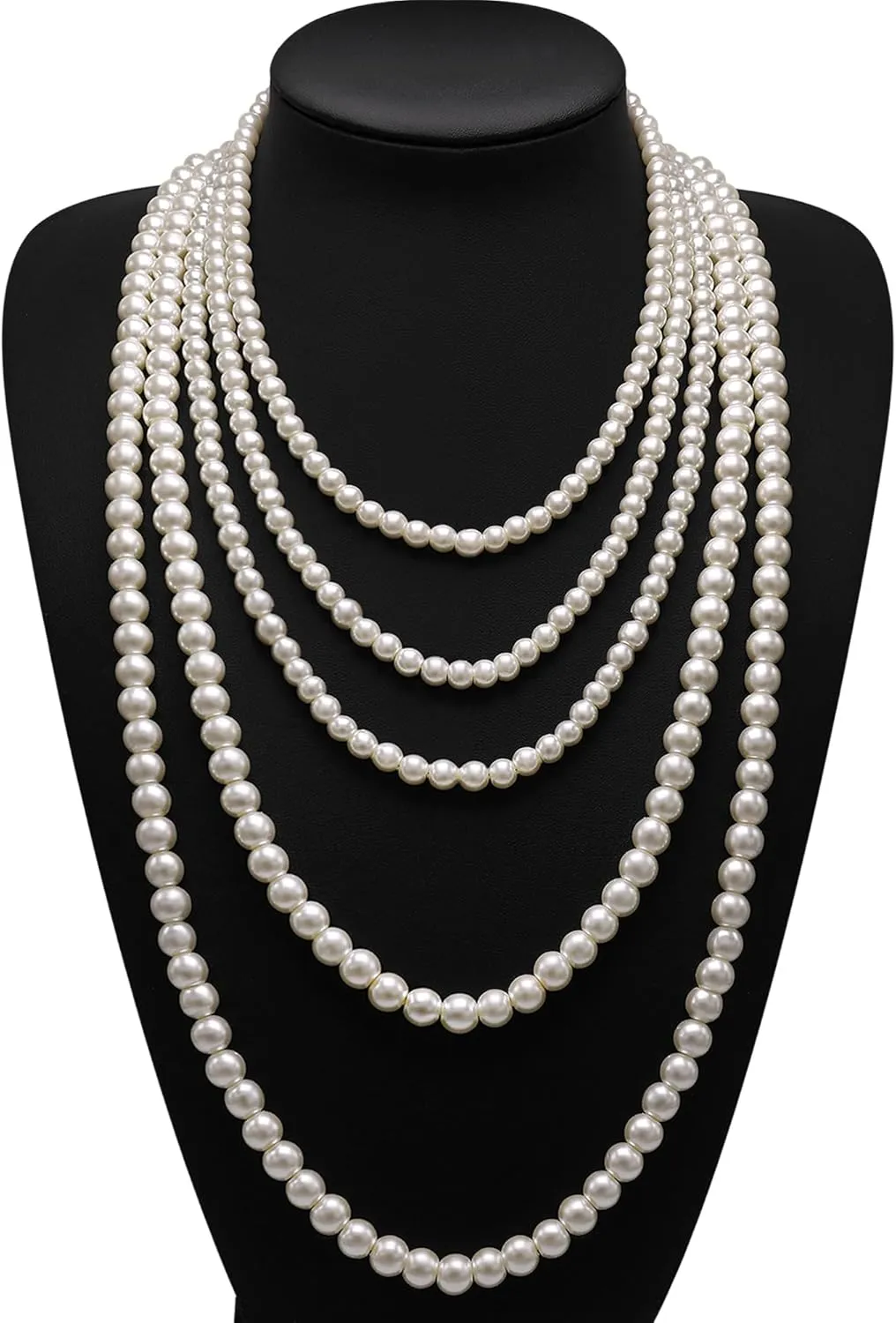 Long Pearl Necklaces for Women Cream White Faux Pearl Strand Layered Necklace Costume Jewelry
